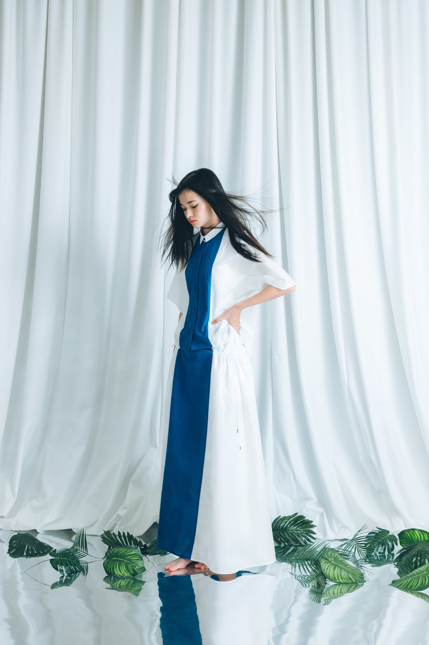 【YOAKE】 ロングギャザースカート(White)