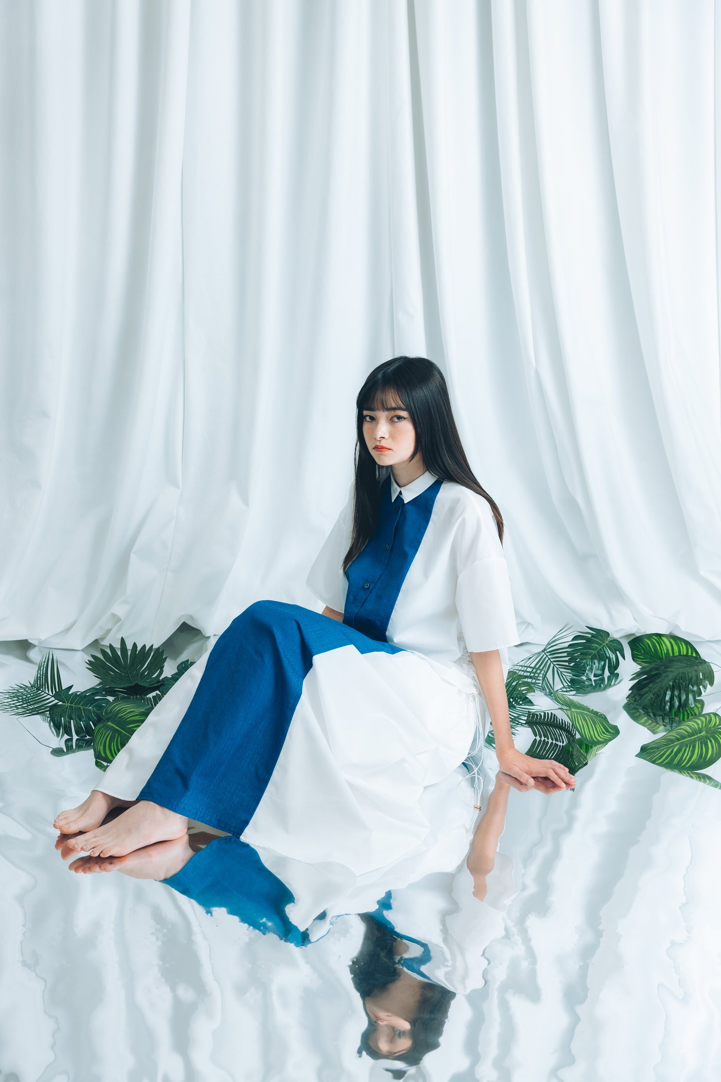 【YOAKE】 ロングギャザースカート(White)