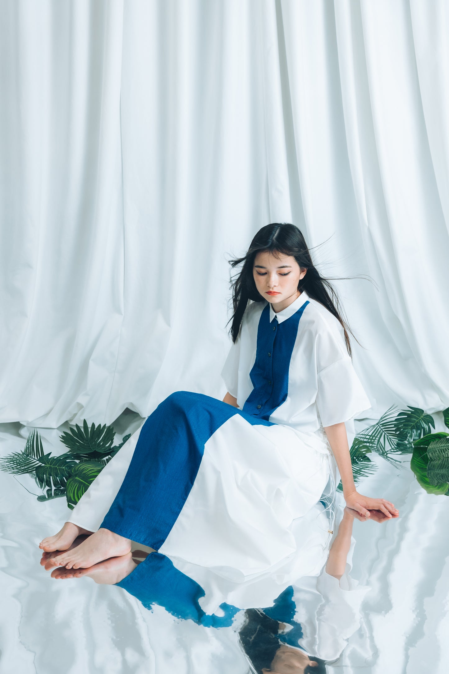 【YOAKE】 ロングギャザースカート(White)