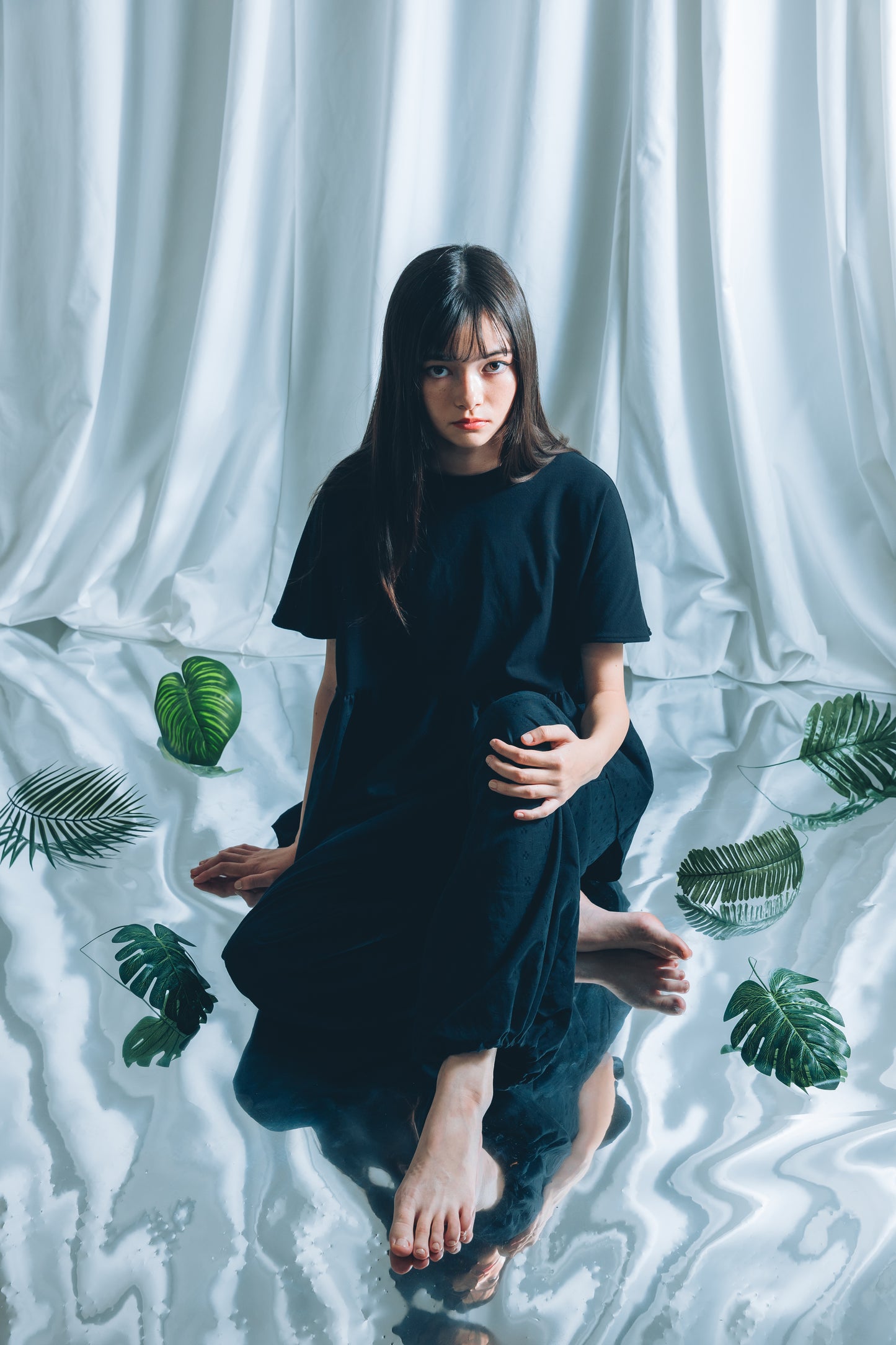 【YOAKE】 ギャザーTOPS(Black×Black)