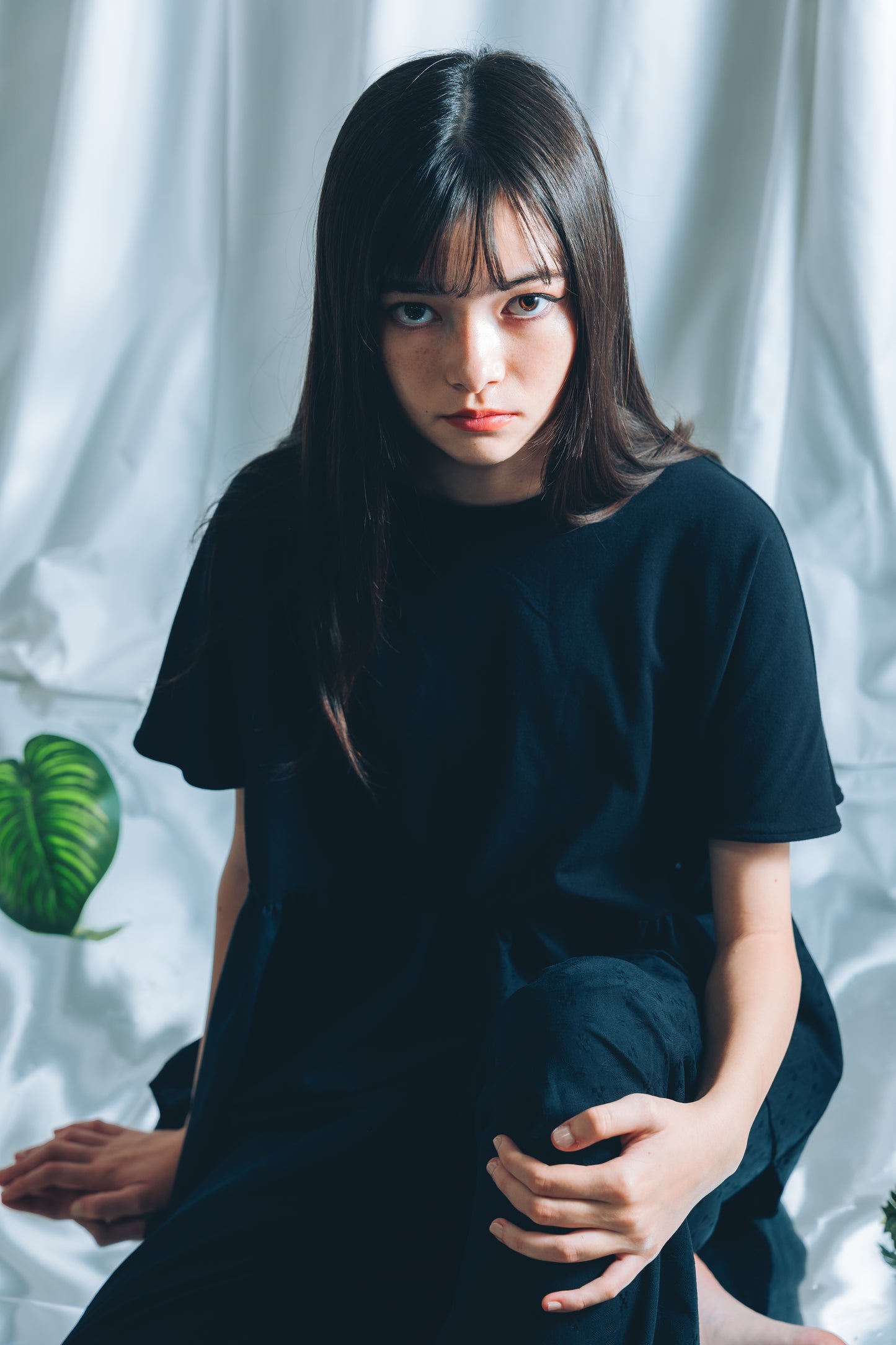 【YOAKE】 ギャザーTOPS(Black×Black)