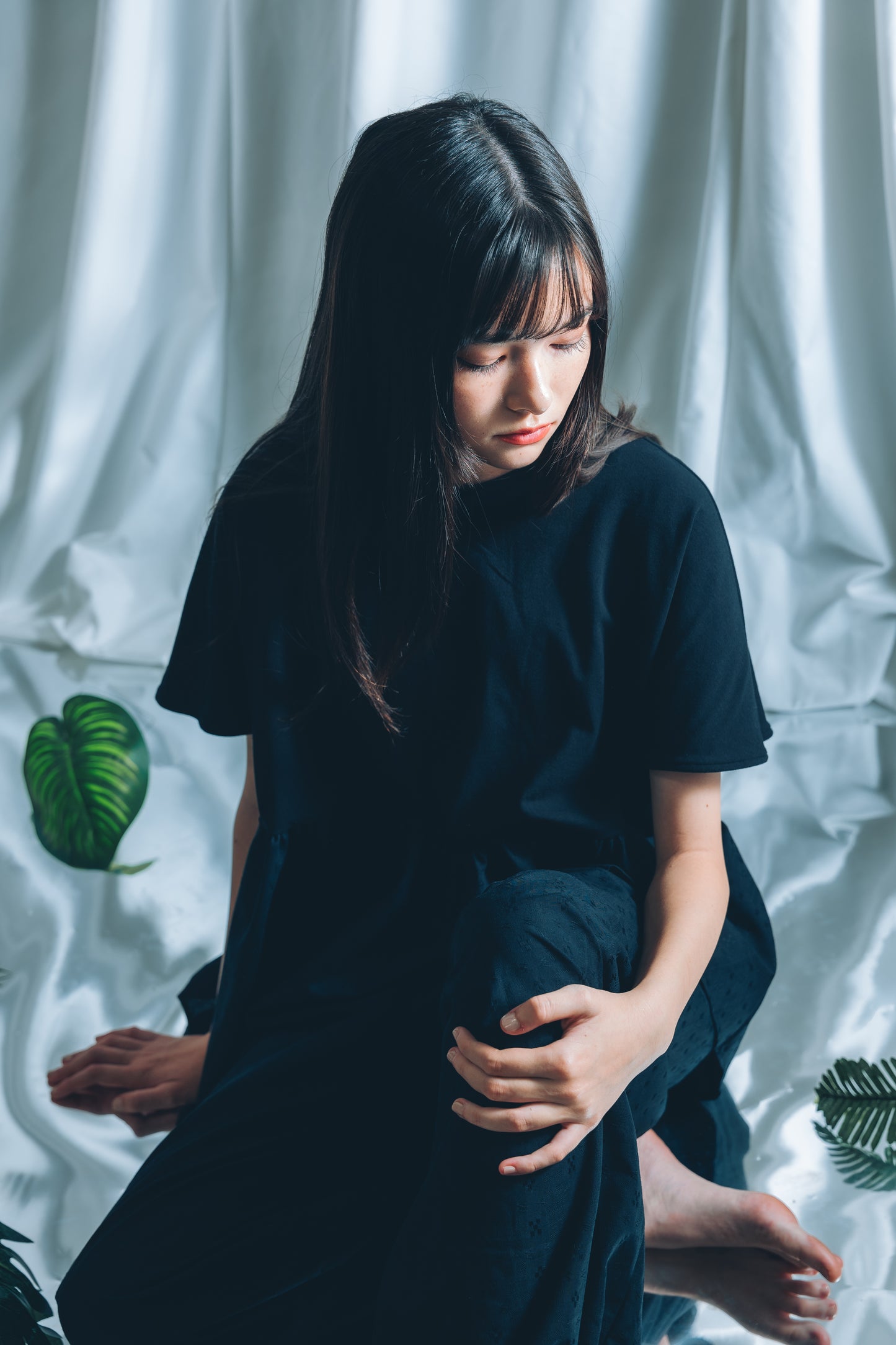 【YOAKE】 ギャザーTOPS(Black×Black)