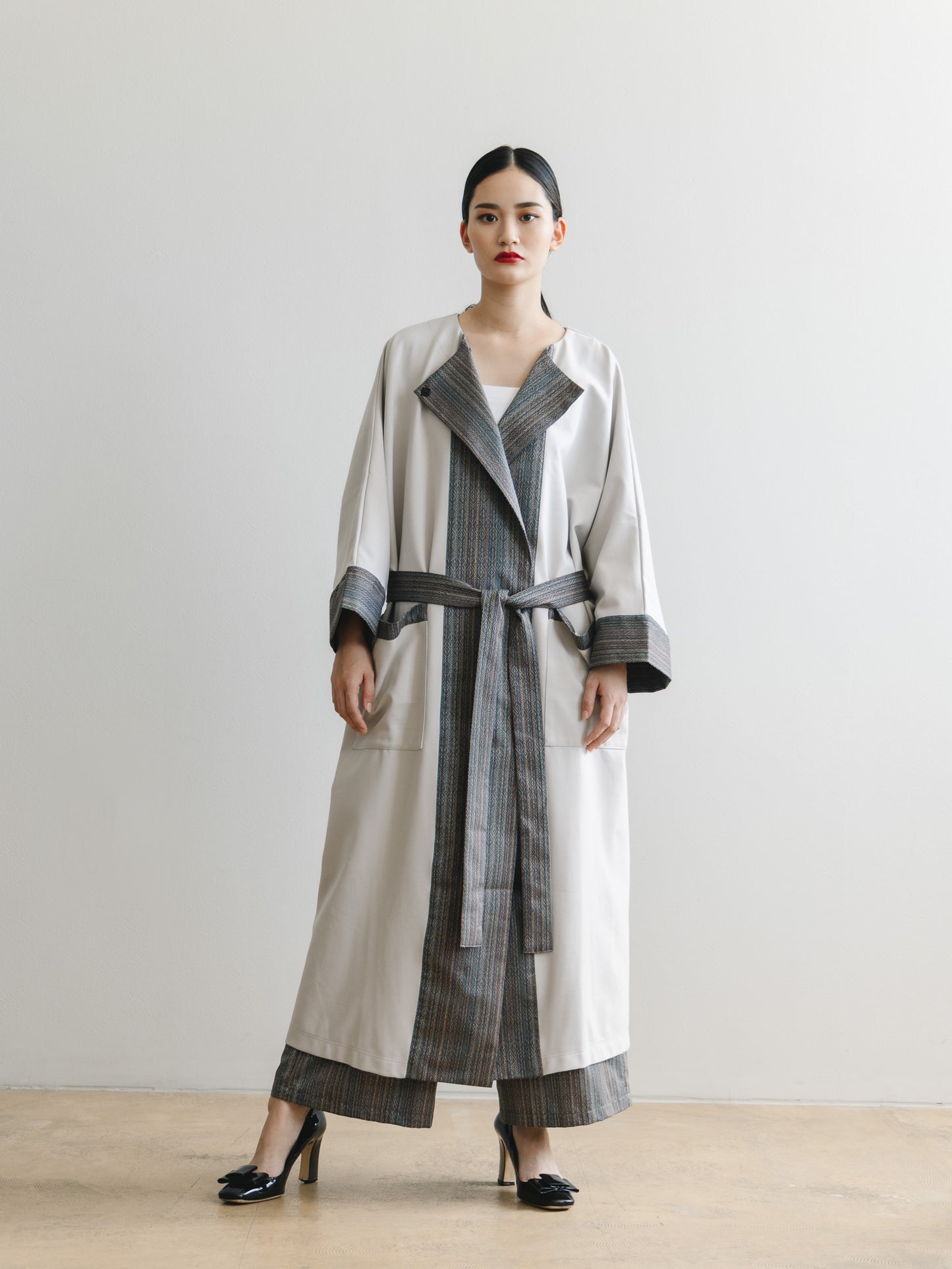 【YOAKE】ロングカーディガン(Gray×White)