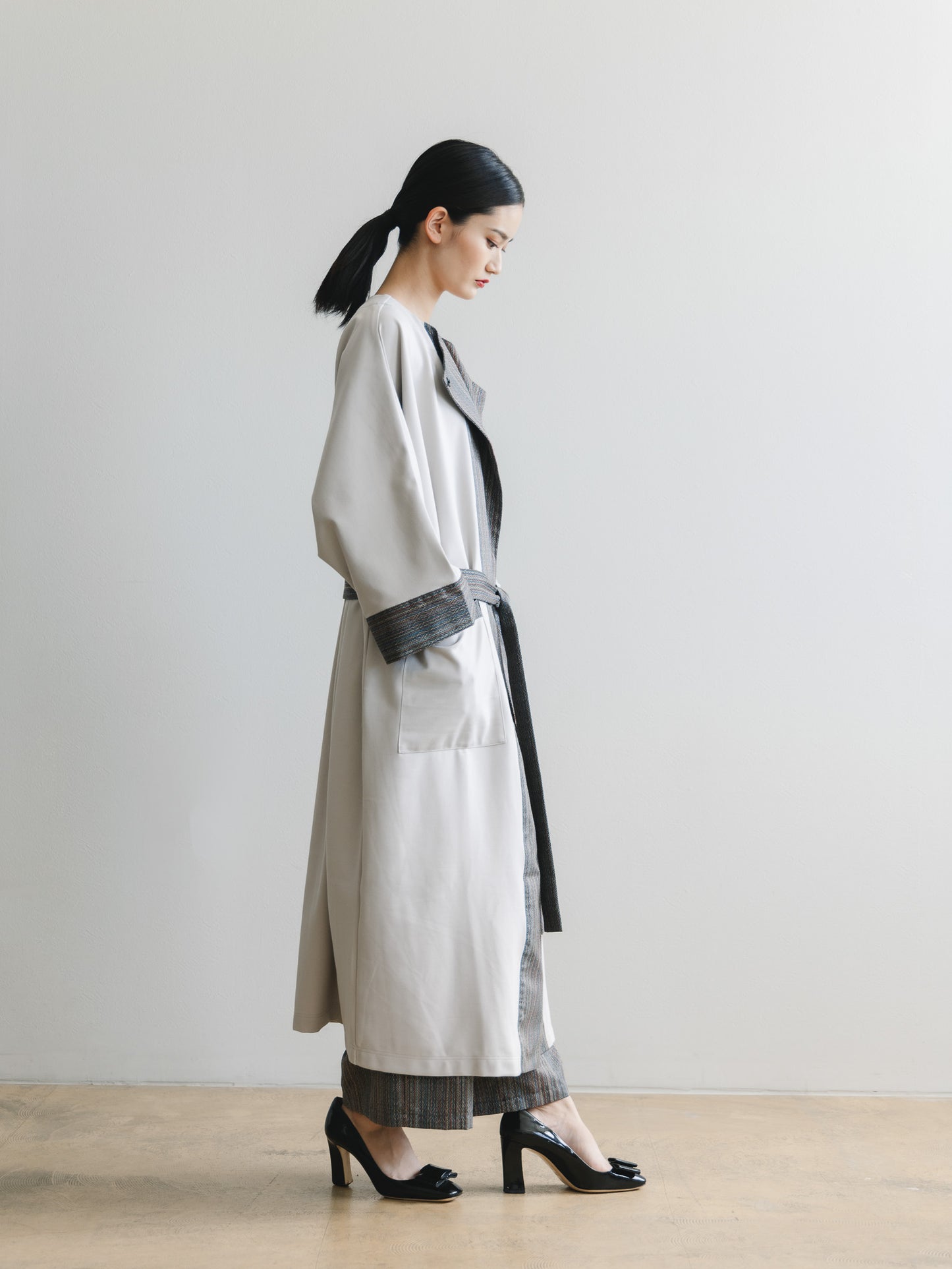 【YOAKE】ロングカーディガン(Gray×White)