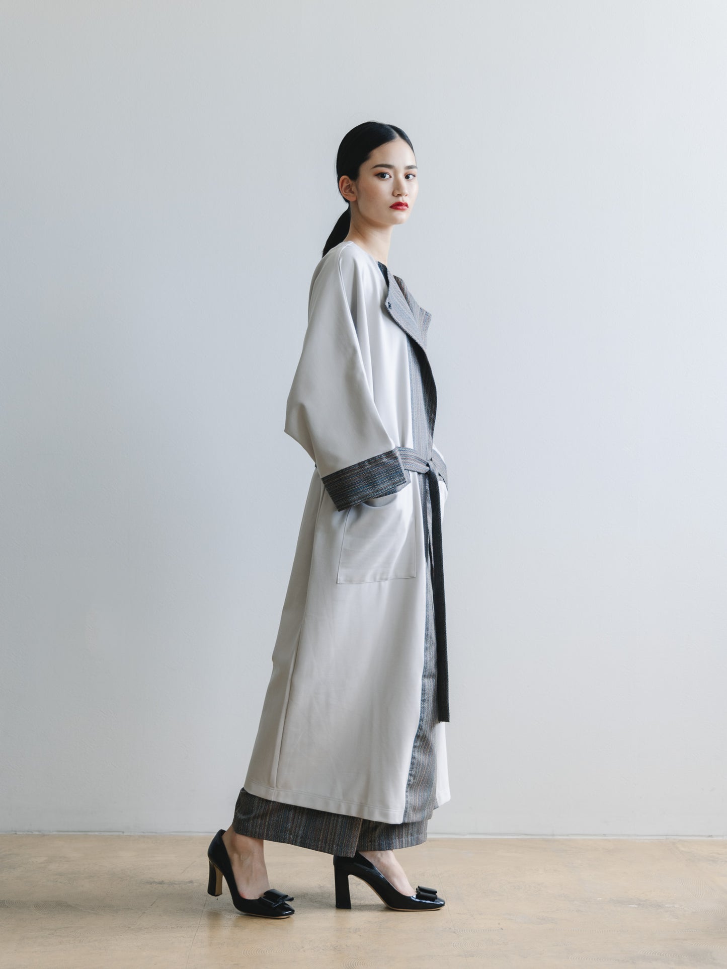 【YOAKE】ロングカーディガン(Gray×White)