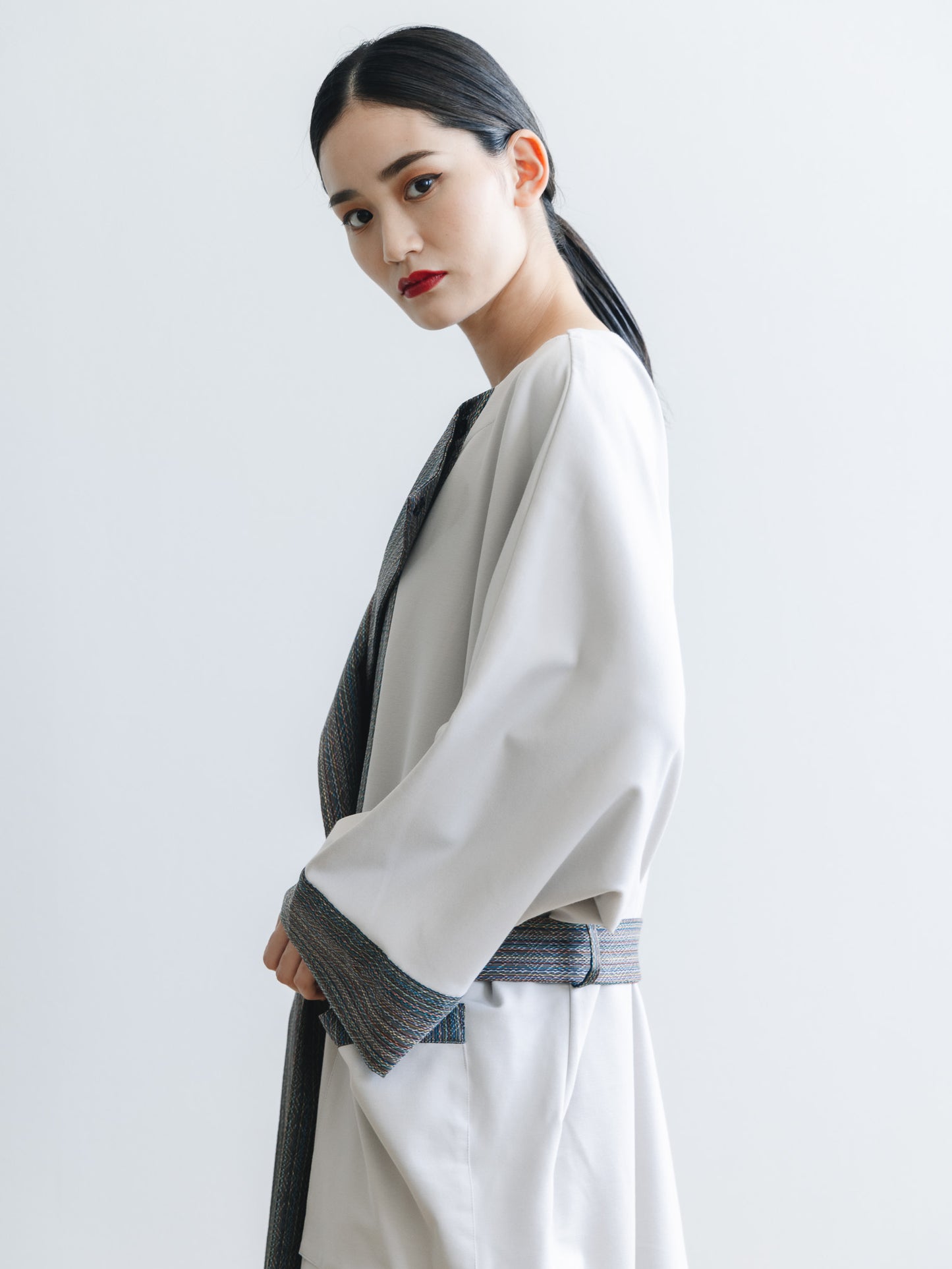 【YOAKE】ロングカーディガン(Gray×White)