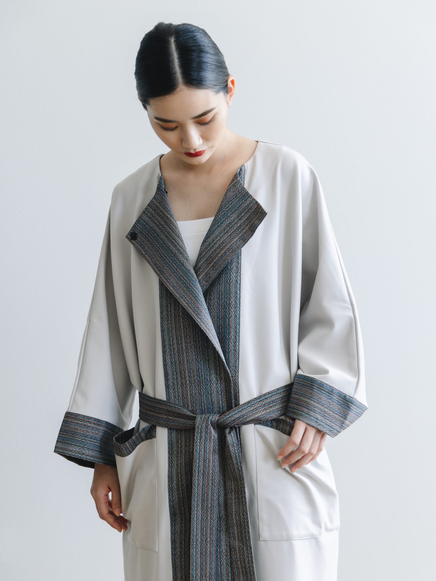 【YOAKE】ロングカーディガン(Gray×White)
