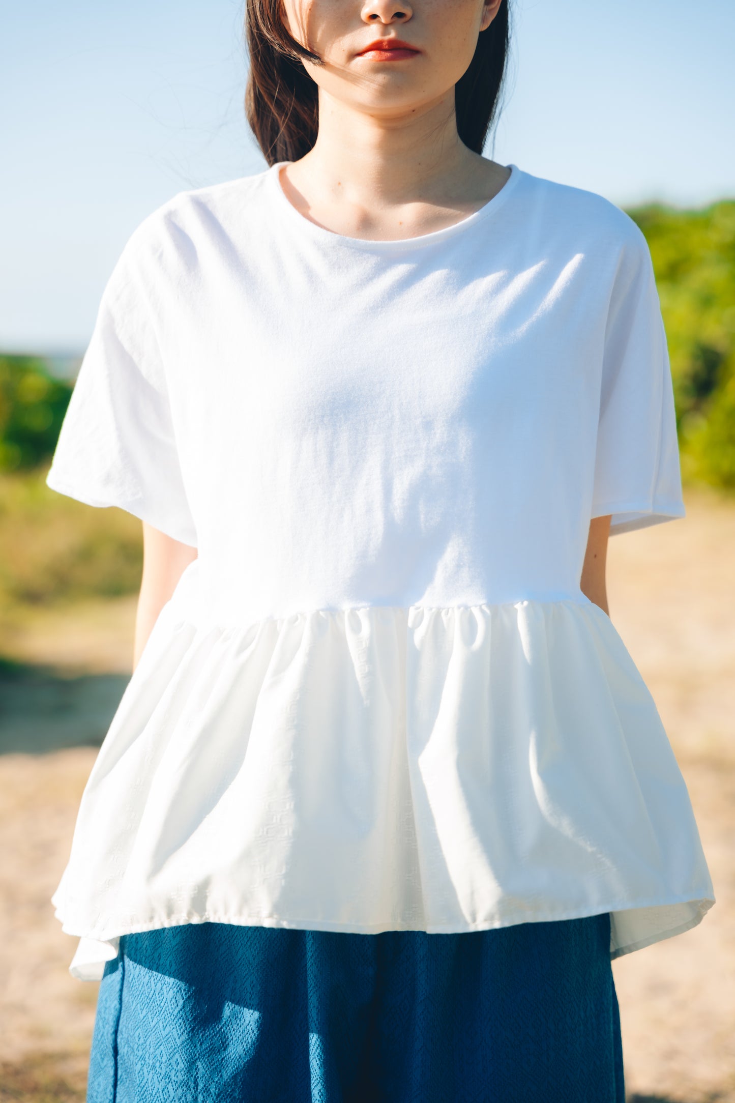 【YOAKE】 ギャザーTOPS(White×White)