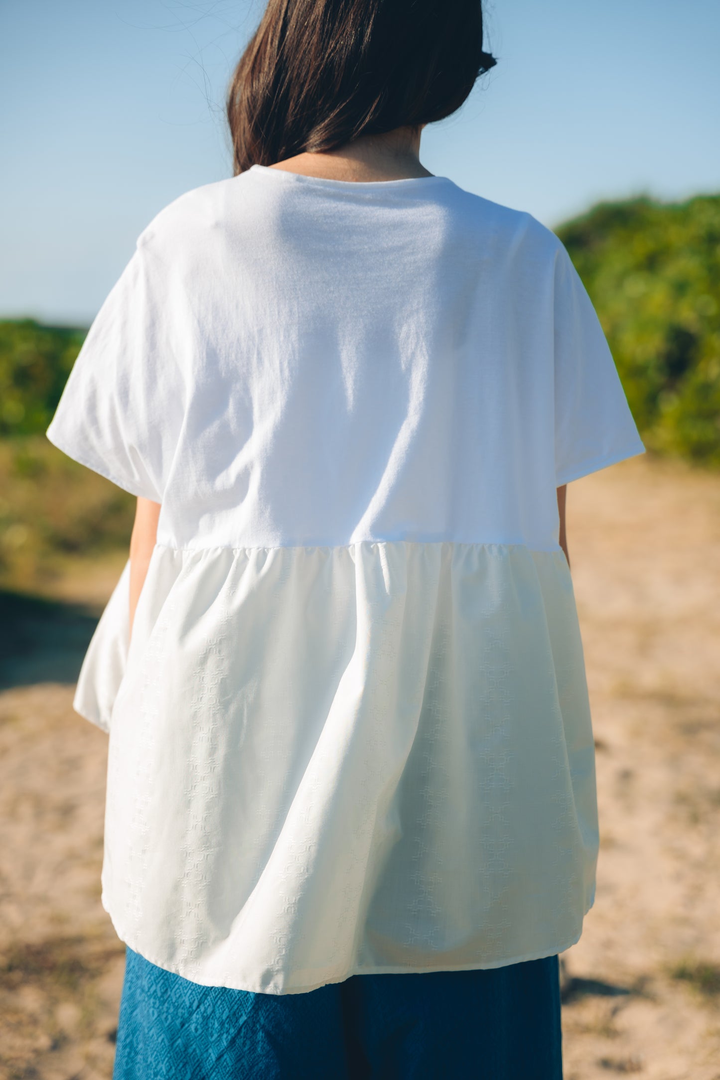 【YOAKE】 ギャザーTOPS(White×White)