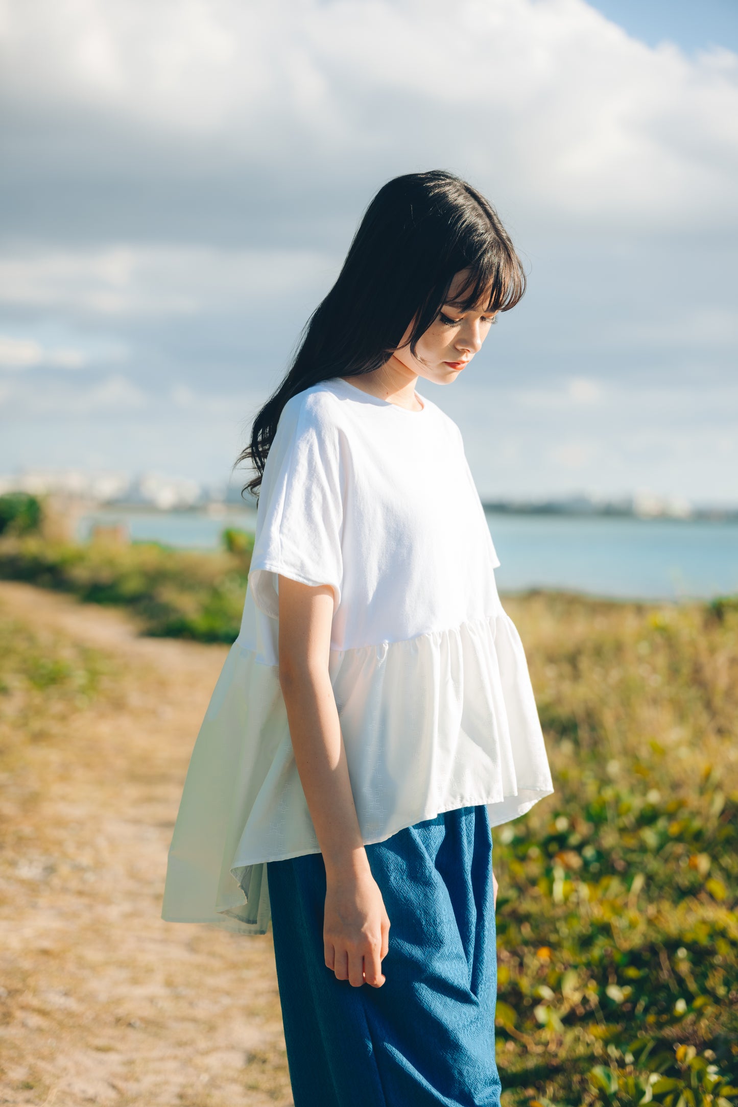【YOAKE】 ギャザーTOPS(White×White)