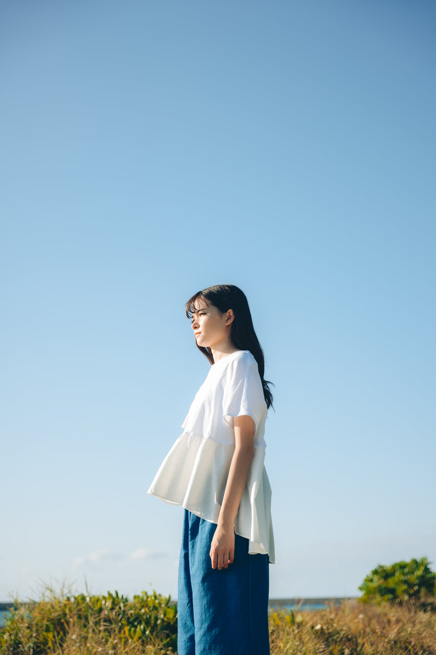【YOAKE】 ギャザーTOPS(White×White)