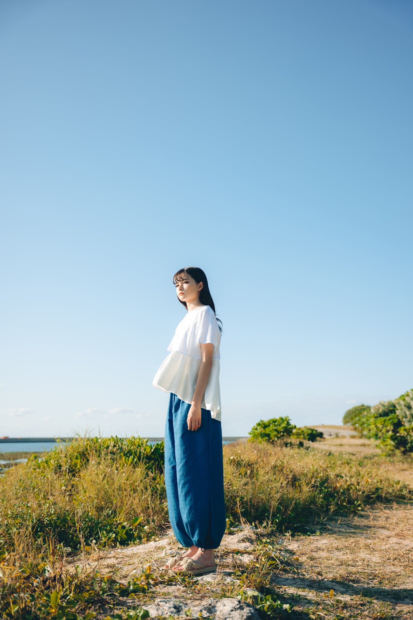 【YOAKE】 ギャザーTOPS(White×White)