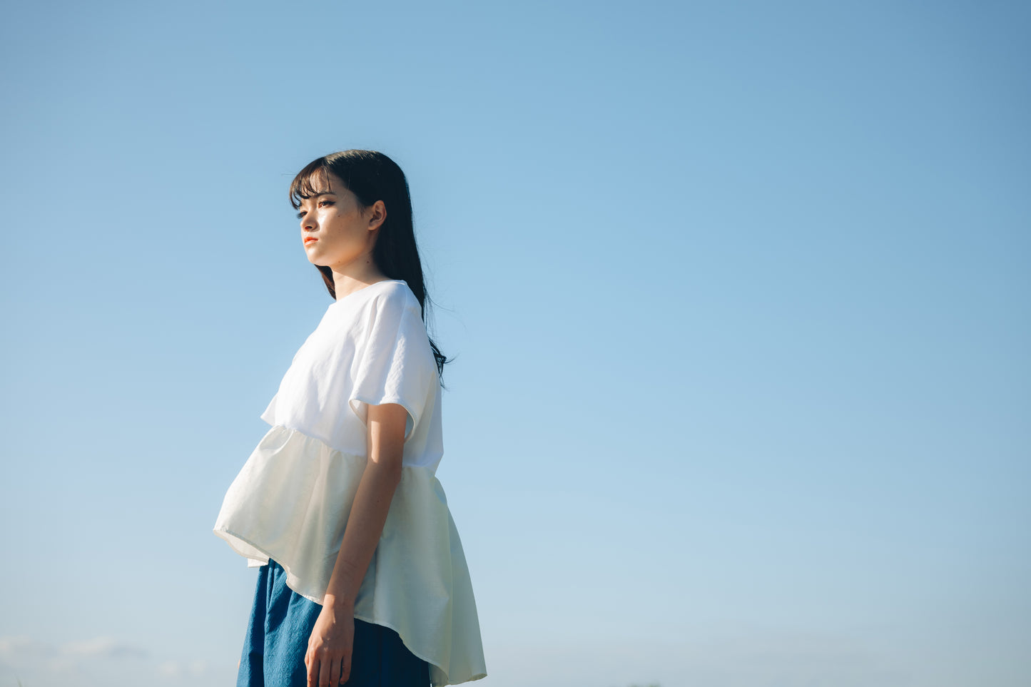 【YOAKE】 ギャザーTOPS(White×White)