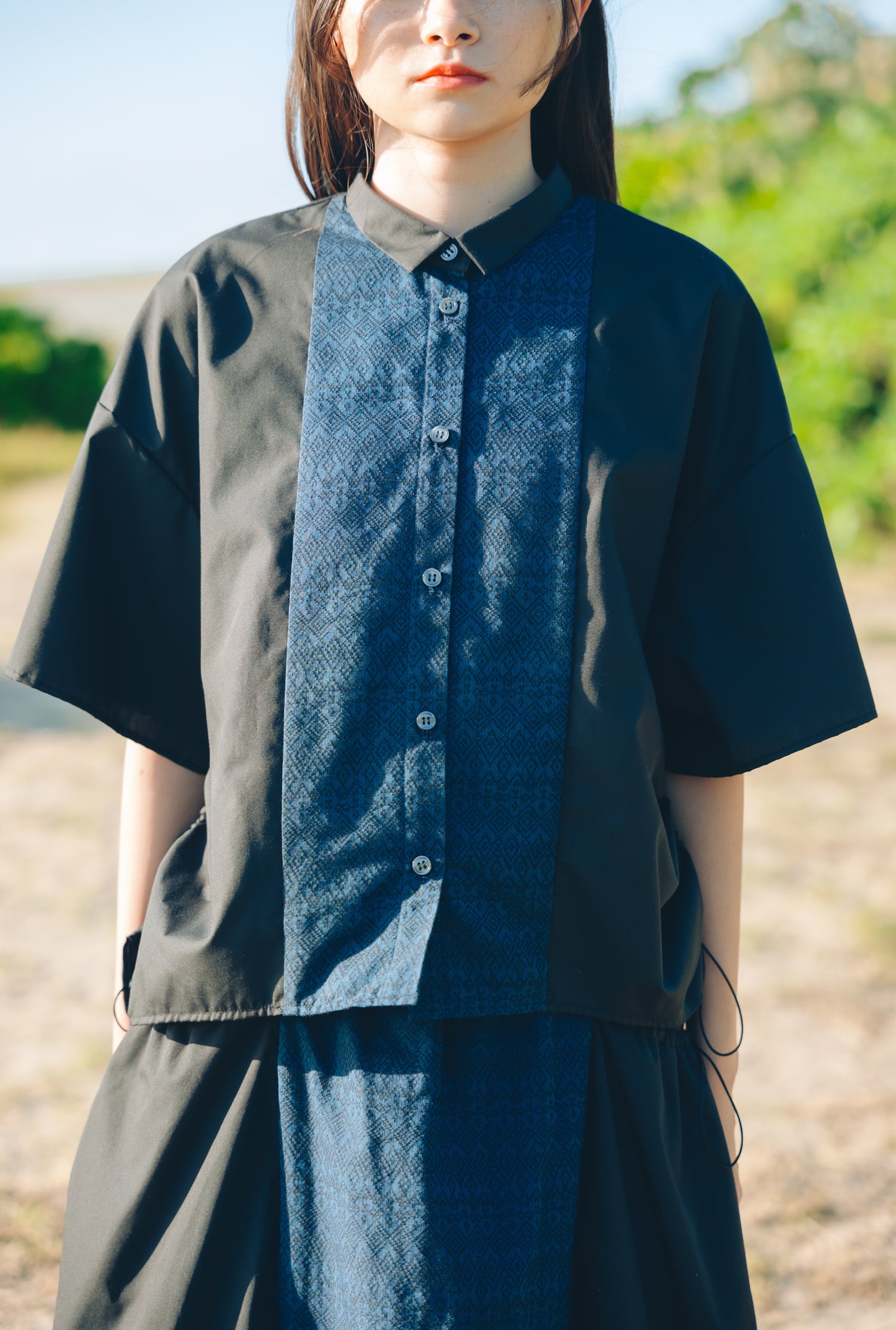 【YOAKE】 ドロストシャツ(Black)