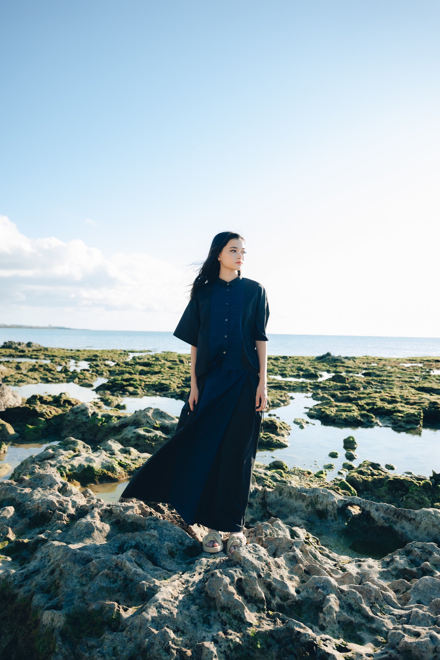 【YOAKE】 ロングギャザースカート(Black)