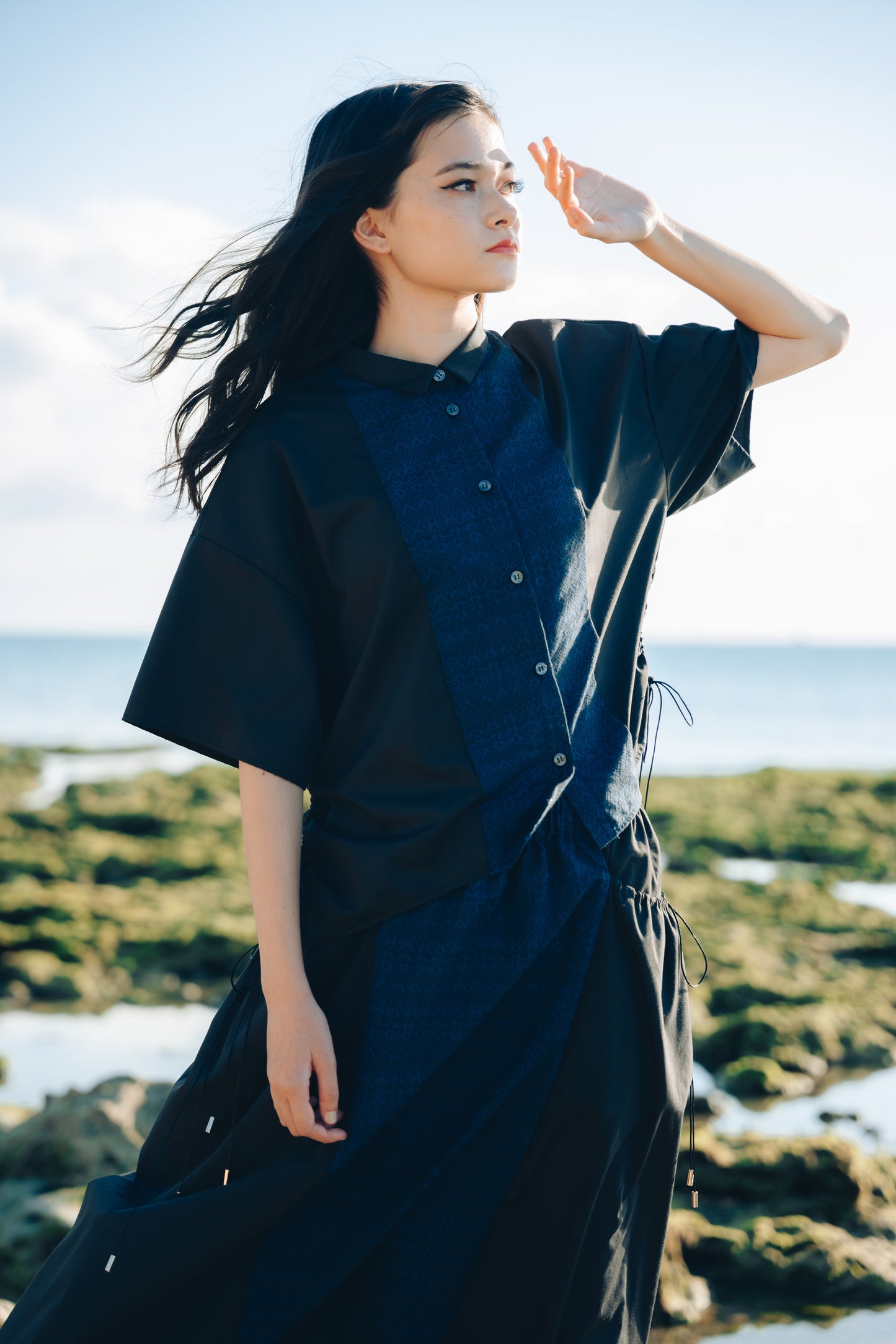 【YOAKE】 ドロストシャツ(Black)
