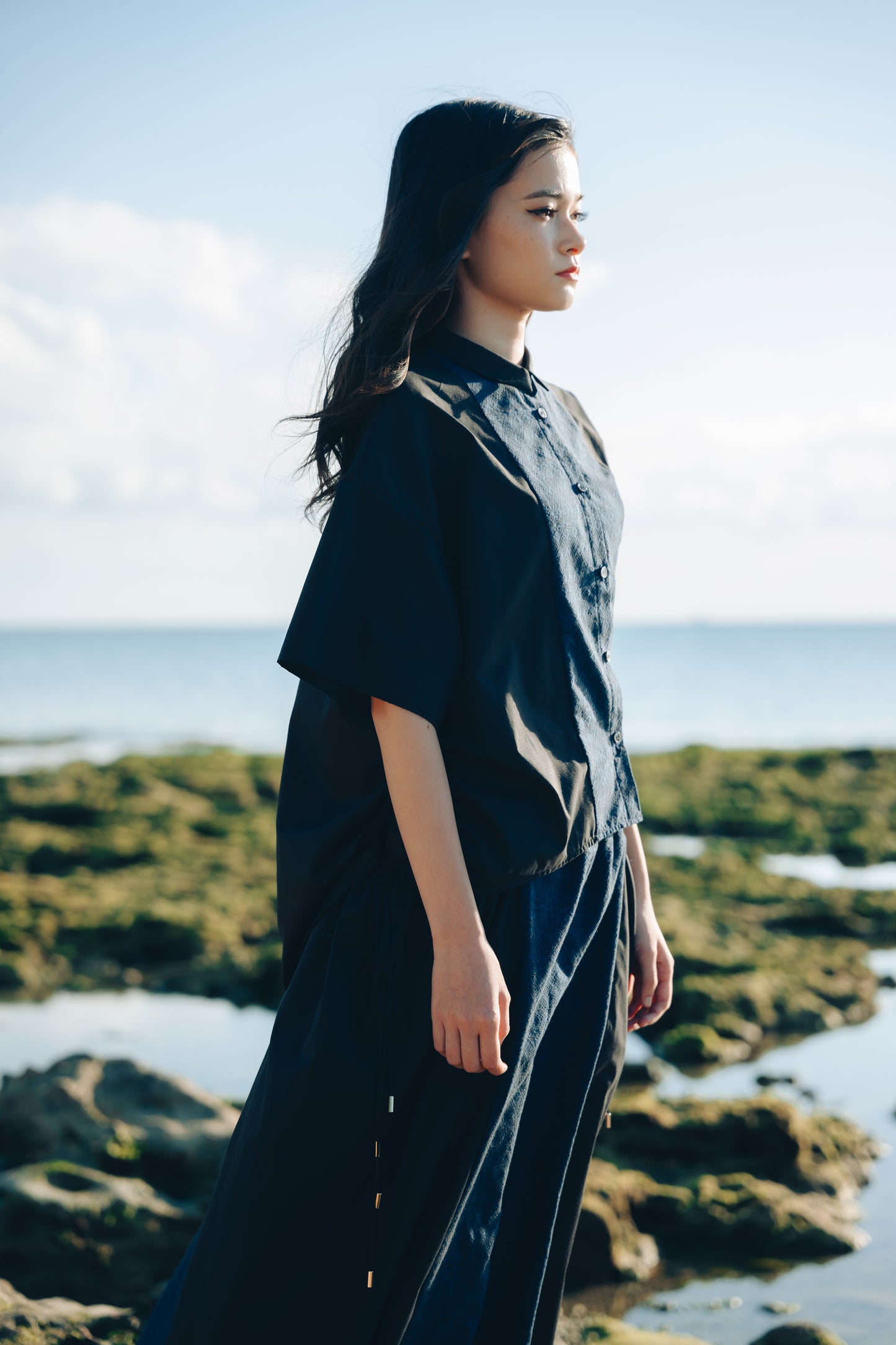 【YOAKE】 ドロストシャツ(Black)
