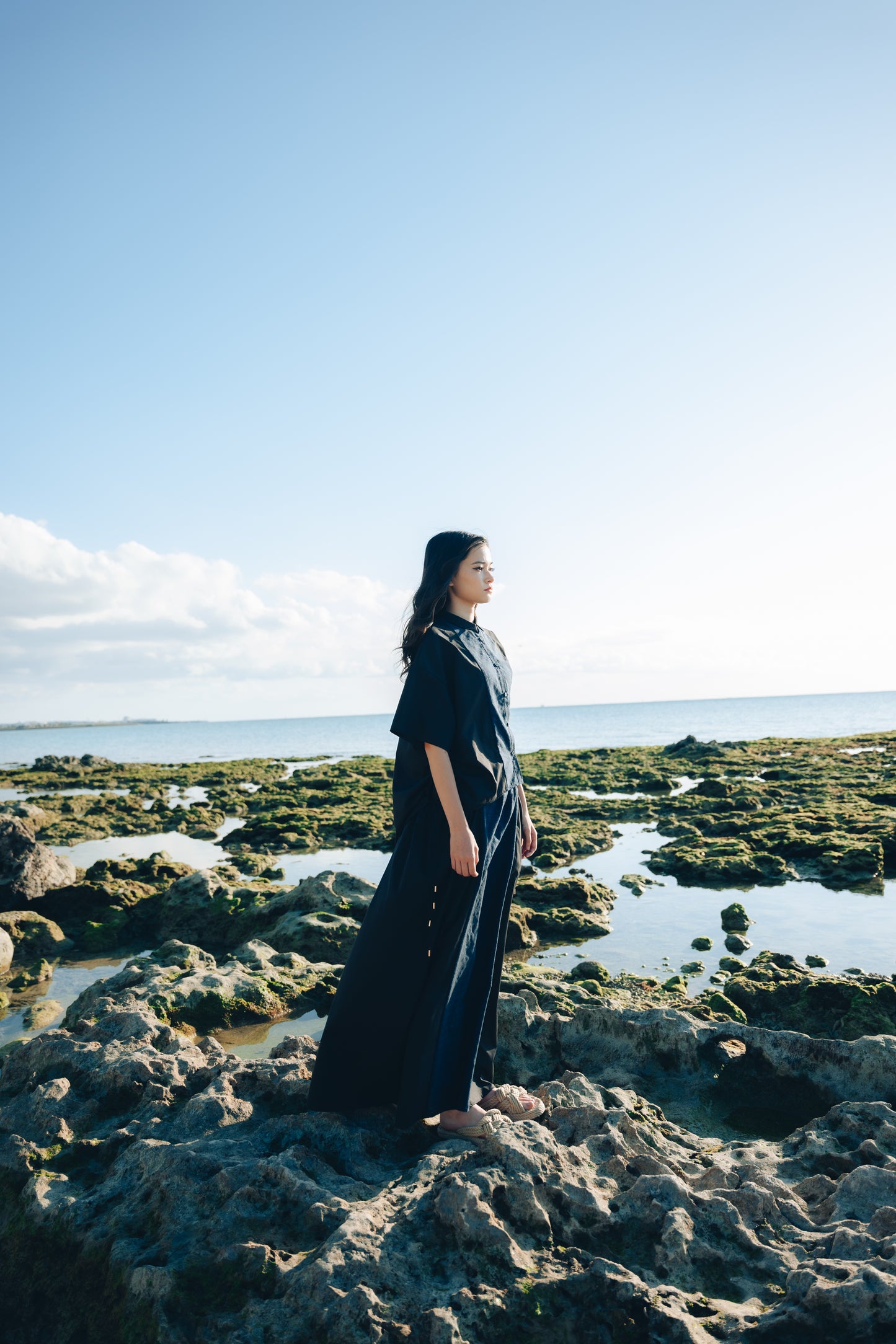 【YOAKE】 ドロストシャツ(Black)