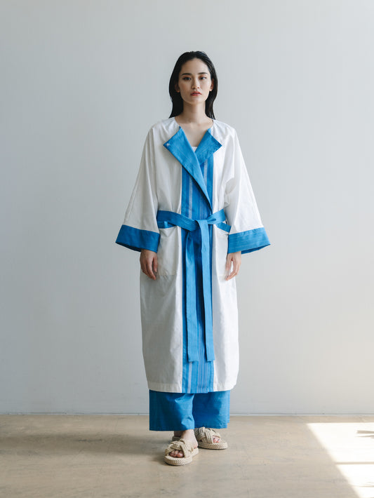 【YOAKE】ロングカーディガン(White×Blue)