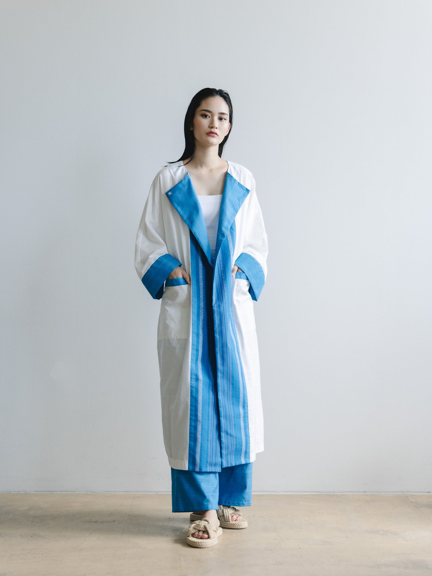 【YOAKE】ロングカーディガン(White×Blue)