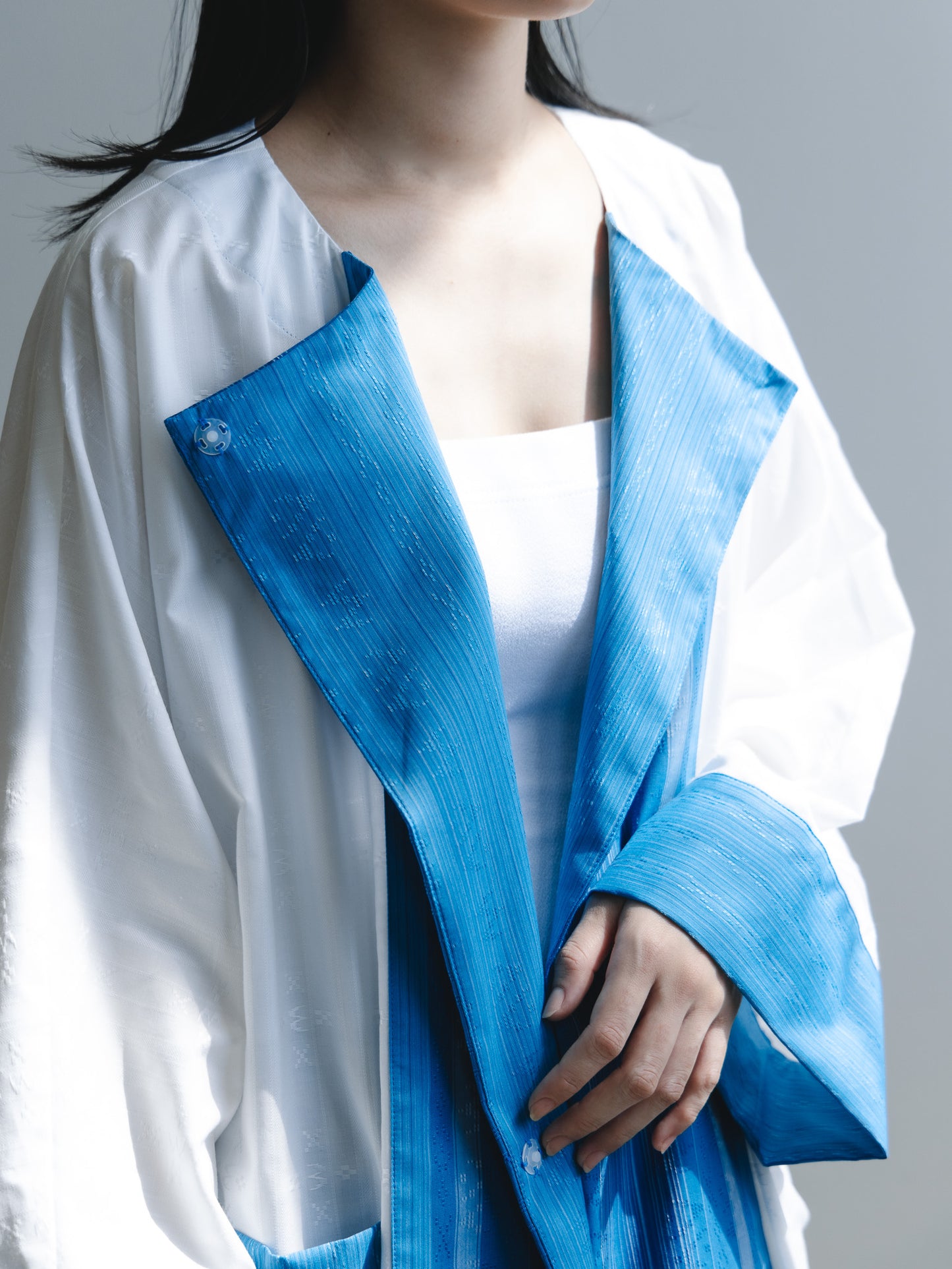 【YOAKE】ロングカーディガン(White×Blue)