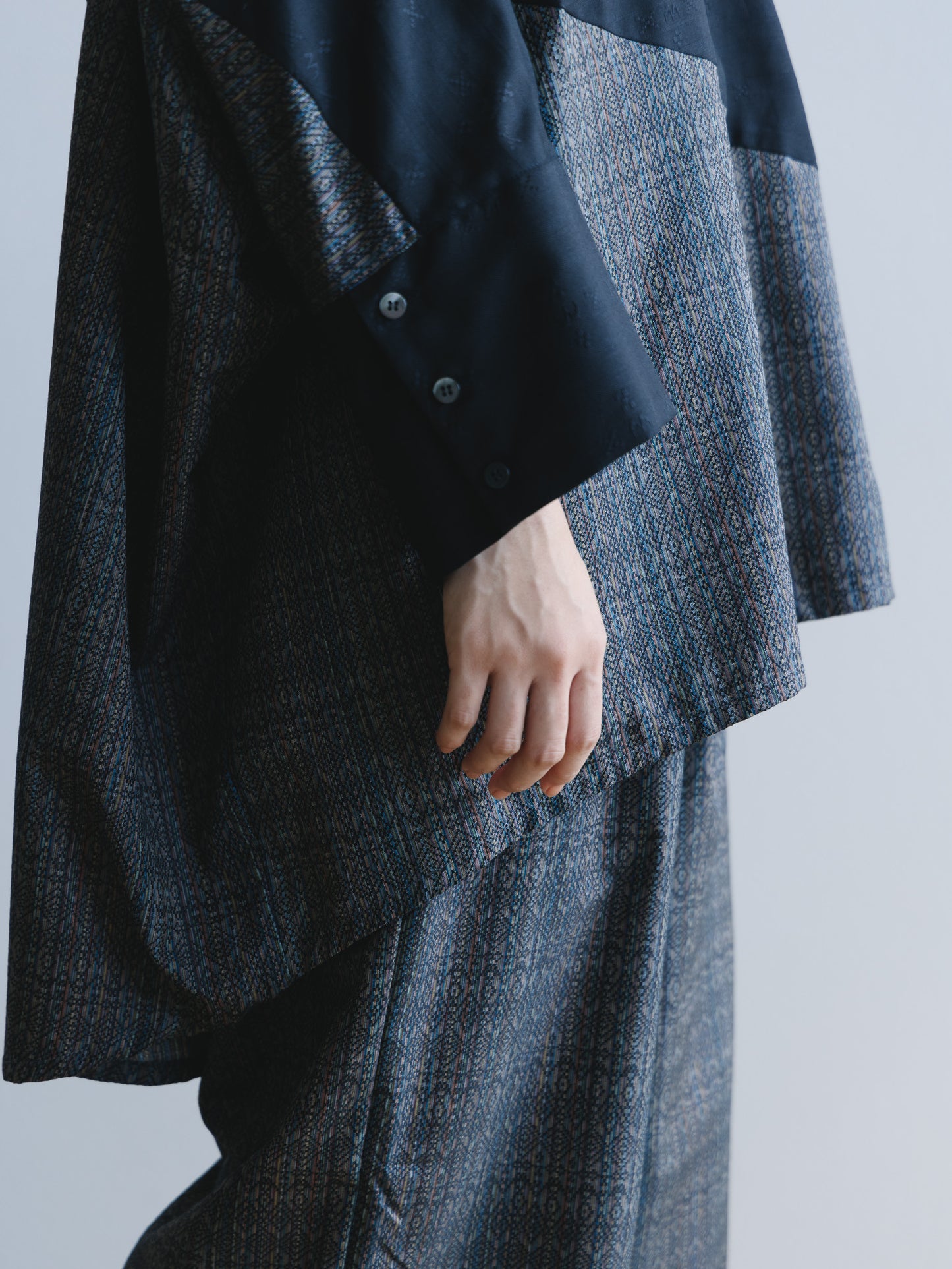 【YOAKE】2WAY長袖シャツチュニック (Black×Gray)