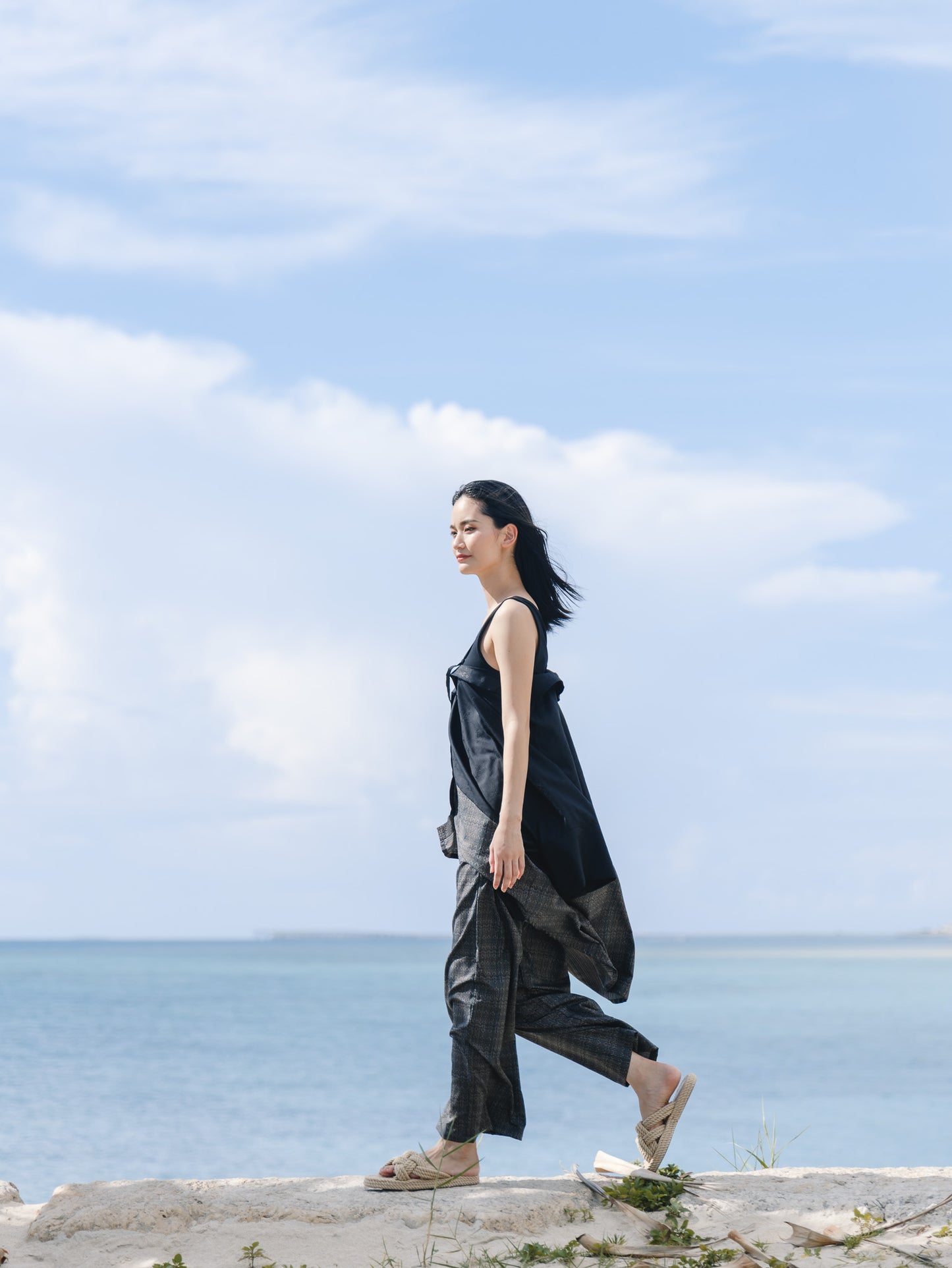 【YOAKE】2WAY長袖シャツチュニック (Black×Gray)