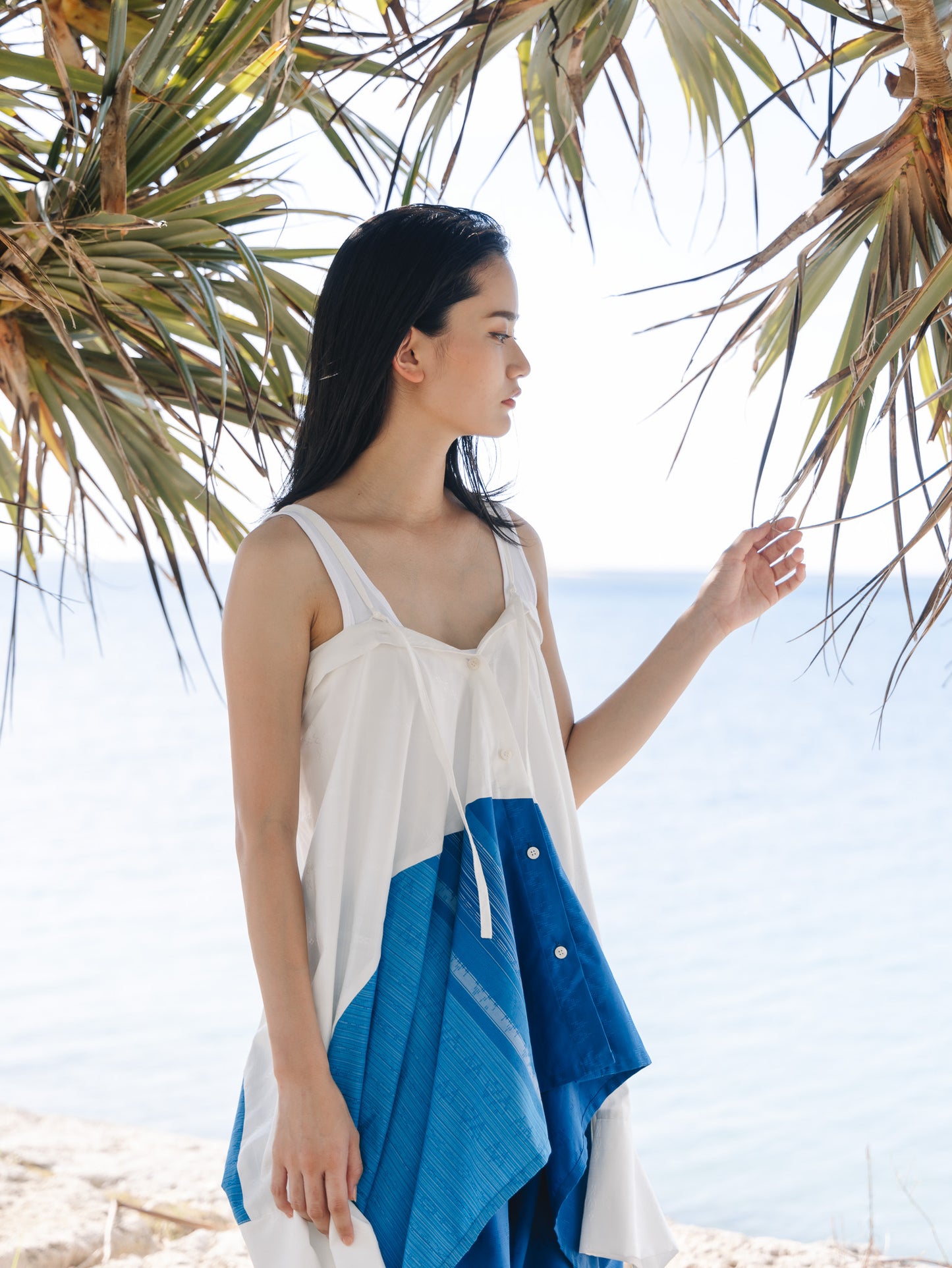 【YOAKE】2WAY長袖シャツチュニック (White×Gray)