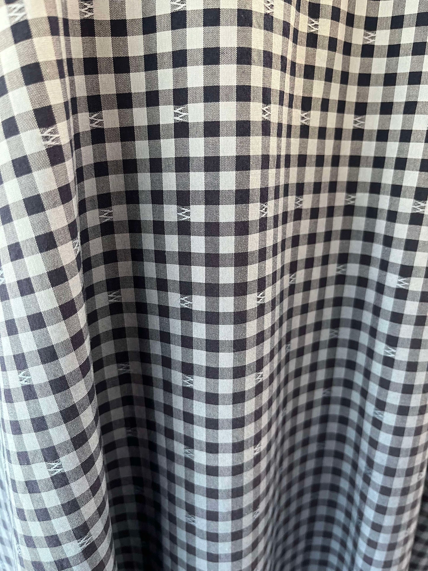 【YOAKE】フレア袖ワンピース( Navy check gradation )