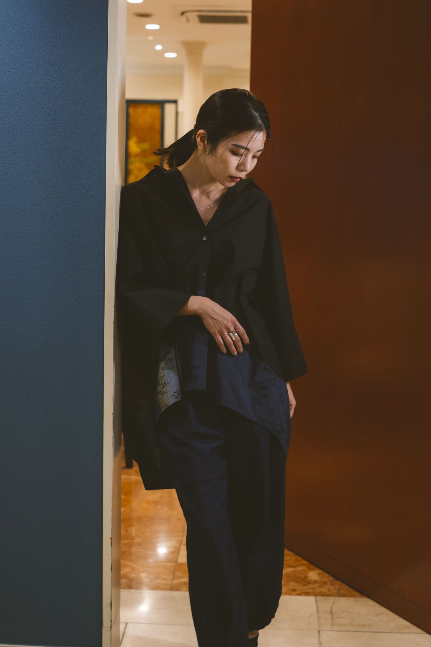 【YOAKE】切替シャツ (Black×Navy)