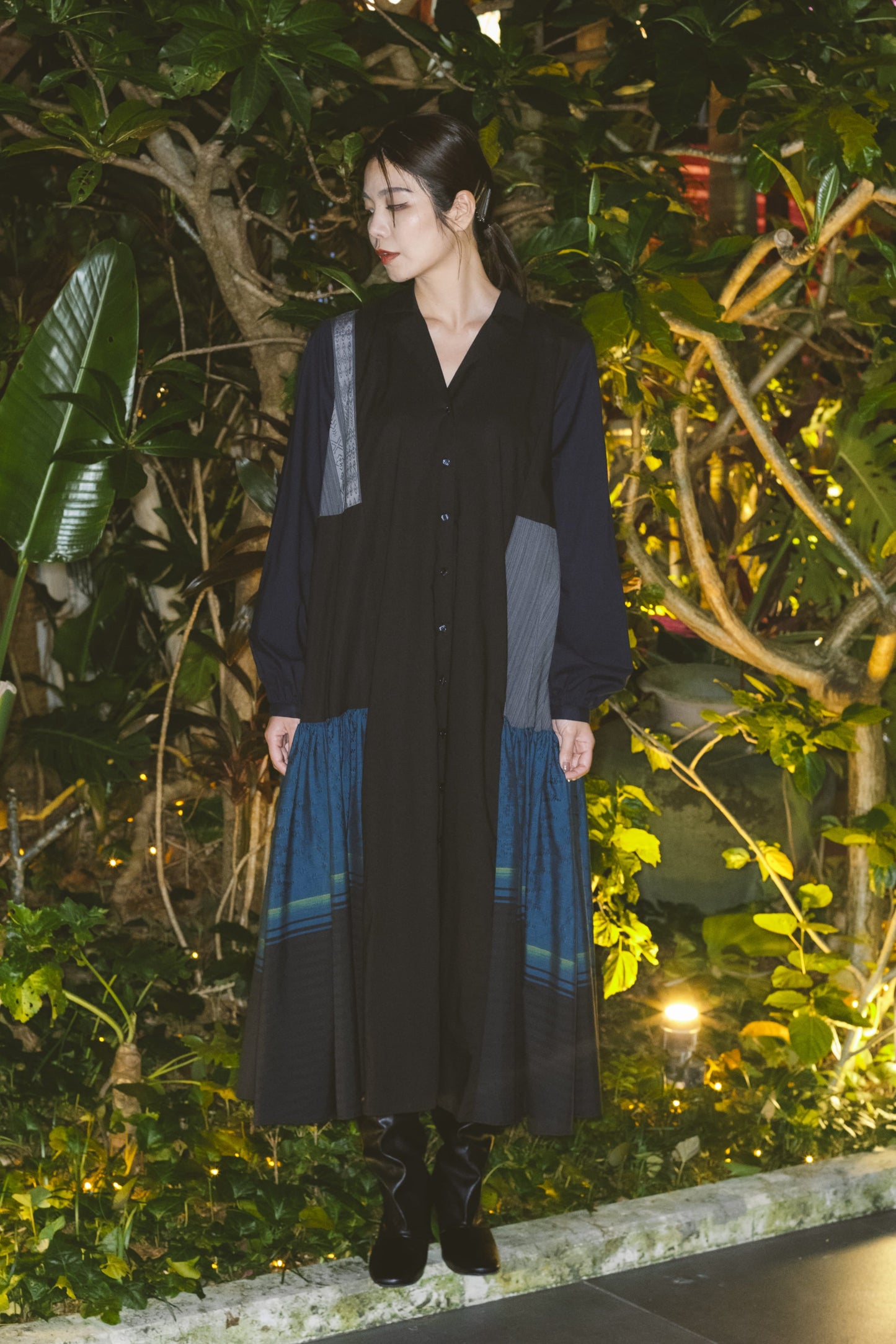 【YOAKE】シャツワンピース (Black)