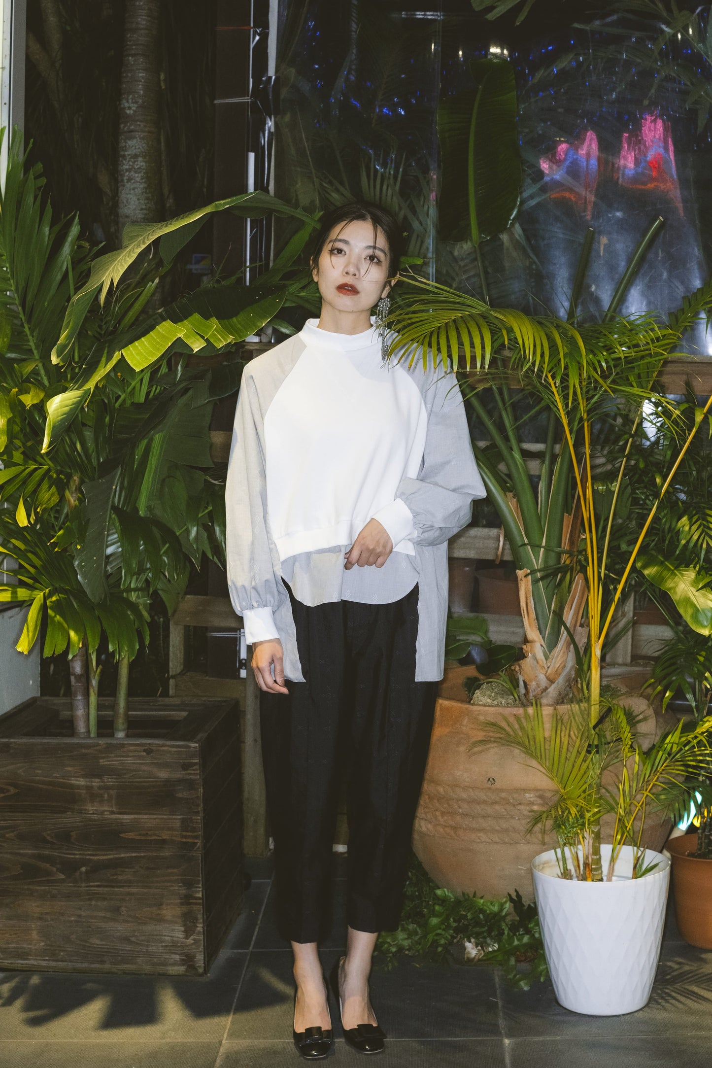【YOAKE】ミニ裏毛切替チュニック (White)