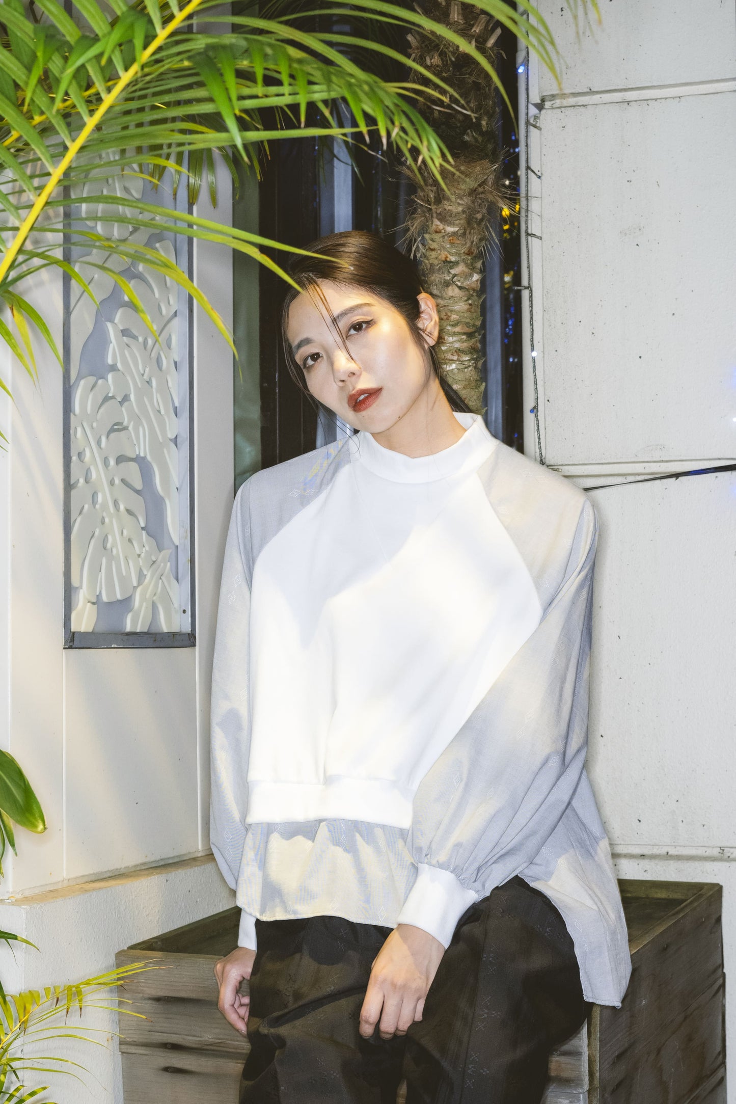 【YOAKE】ミニ裏毛切替チュニック (White)