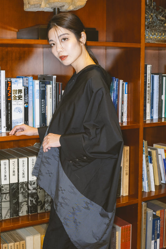 【YOAKE】切替シャツ (Black×Gray)