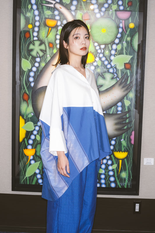 【YOAKE】切替シャツ (White×Blue)