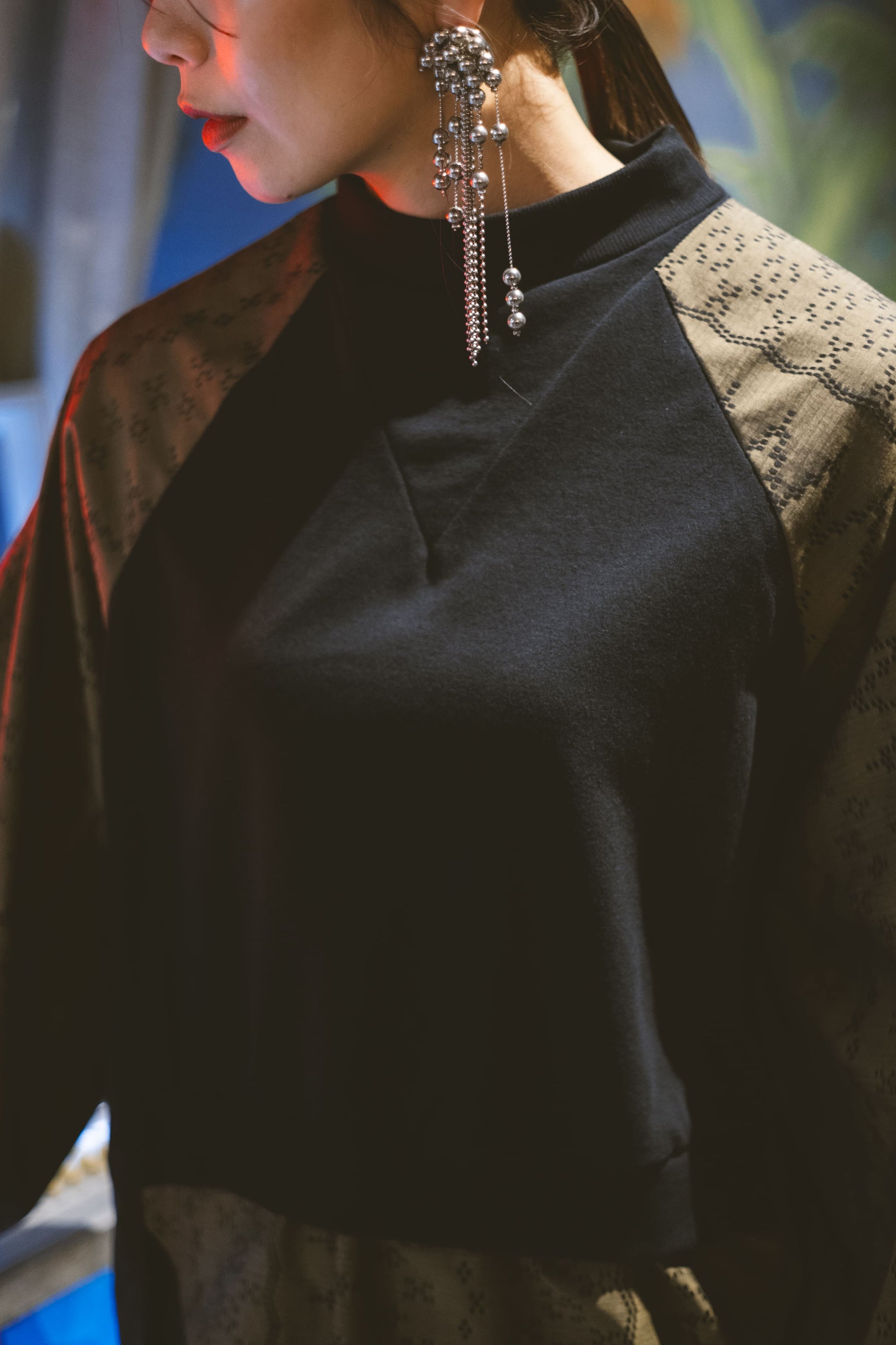 花織チュニック 裏毛 チュニック レディース ジャガード織り 織り レイヤード風