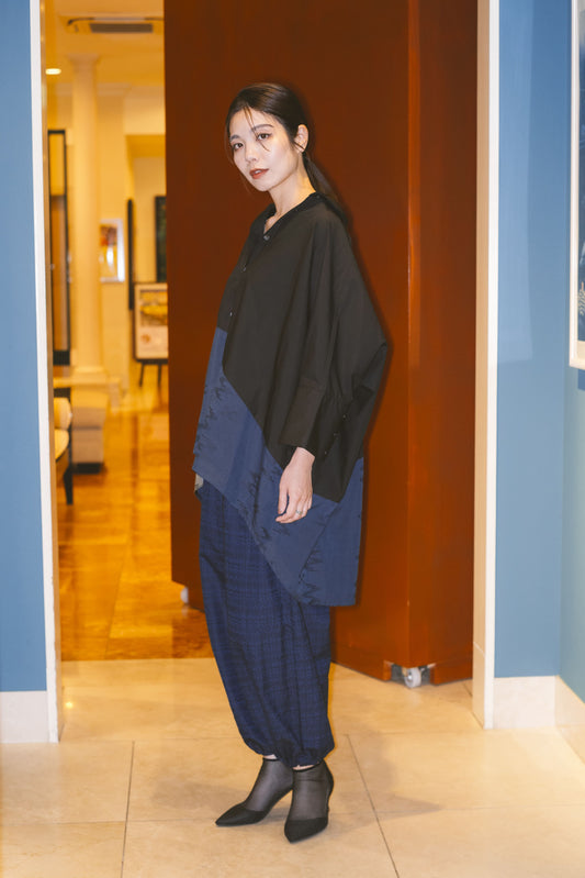 【YOAKE】切替シャツ (Black×Navy)