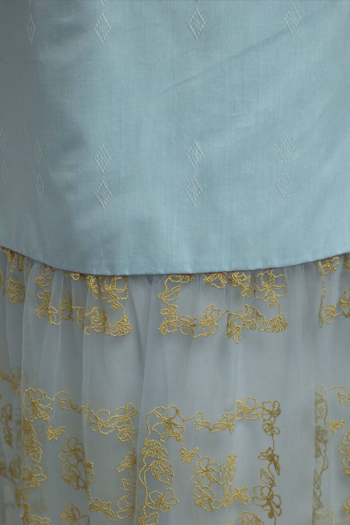 【YOAKE】チュール刺繍ロングスカート (Light blue)