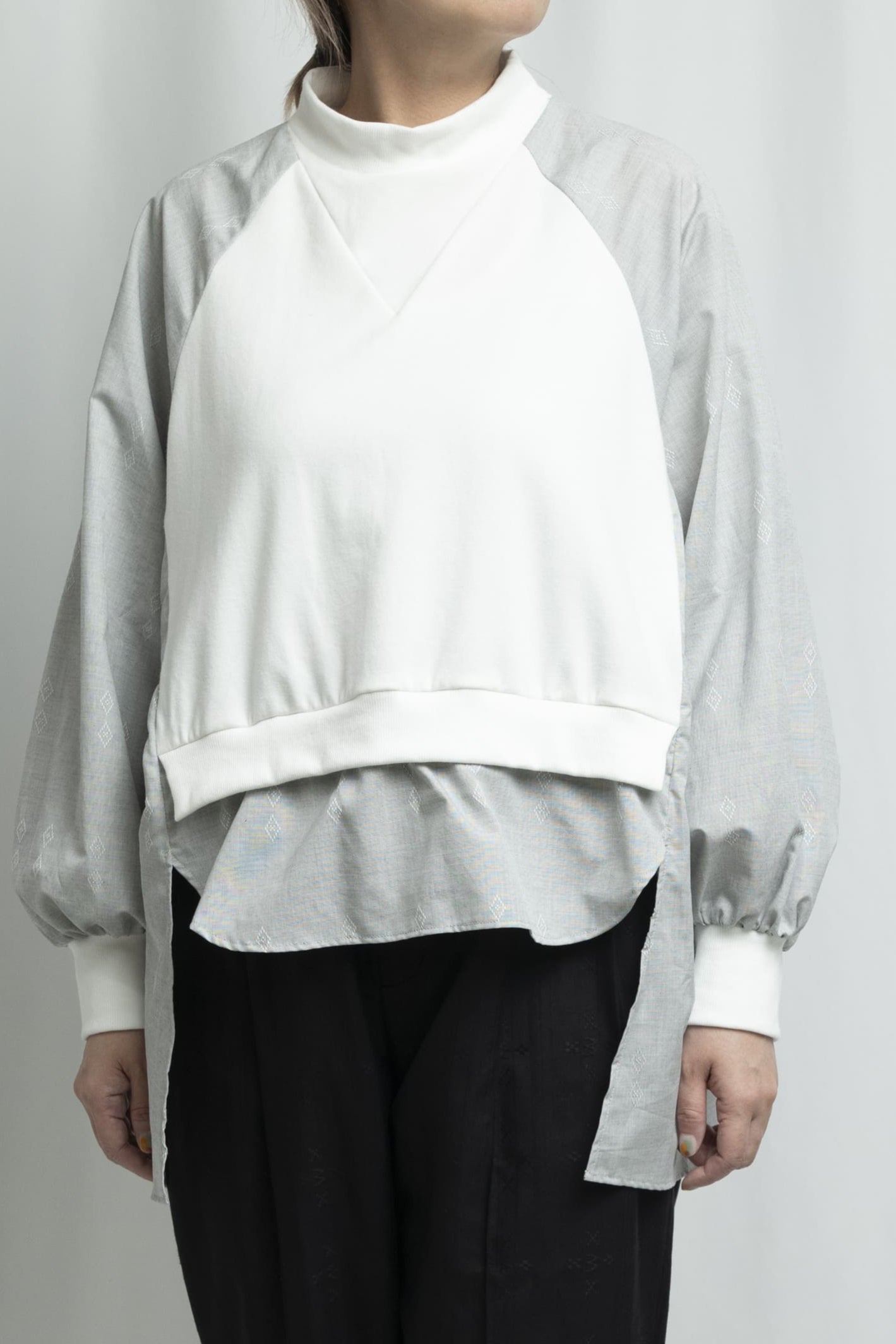 【YOAKE】ミニ裏毛切替チュニック (White)