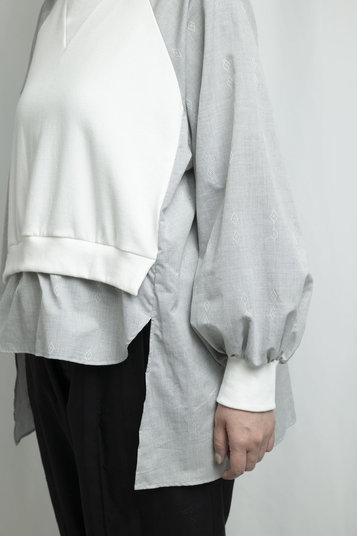 【YOAKE】ミニ裏毛切替チュニック (White)