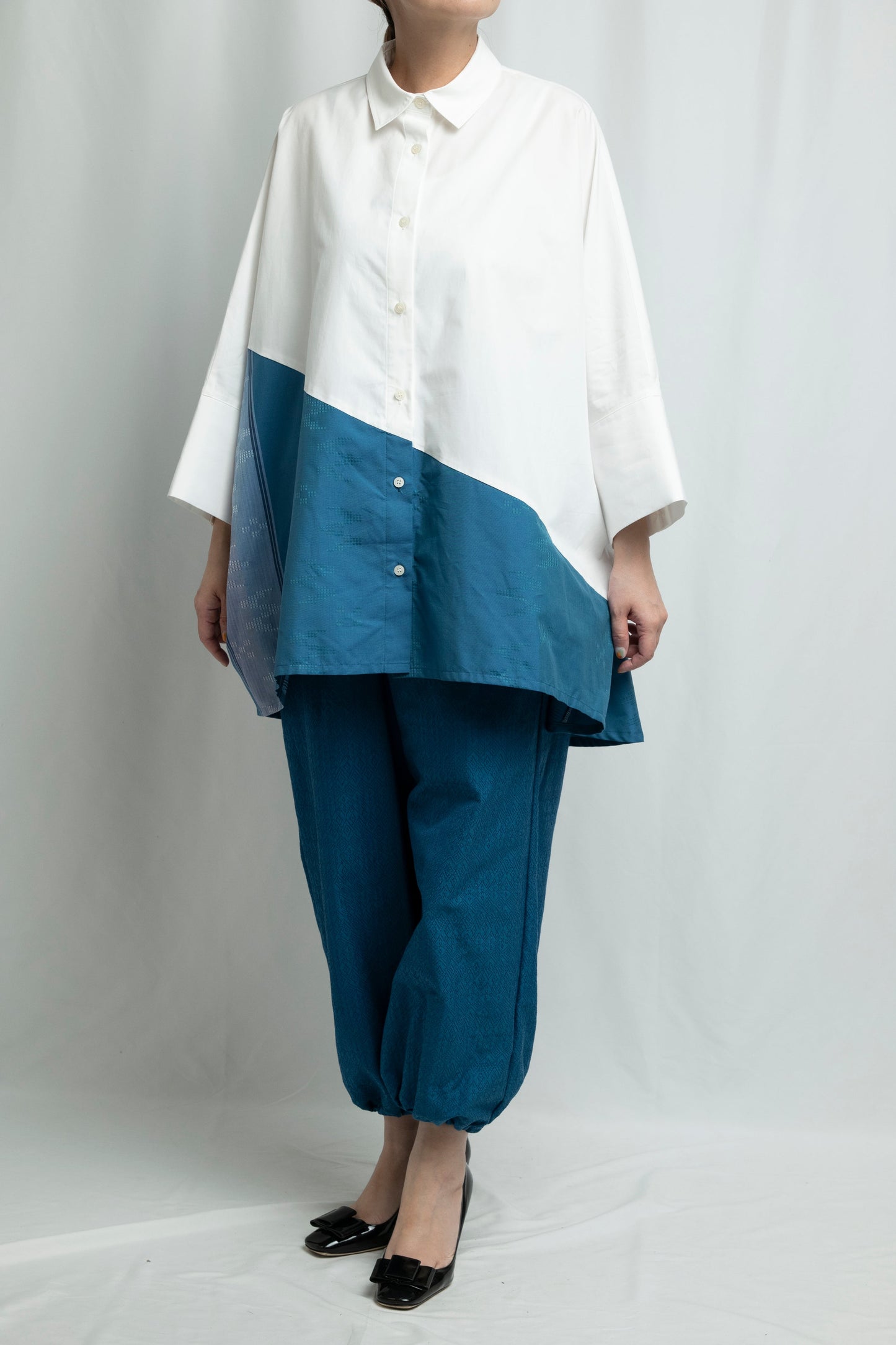 【YOAKE】切替シャツ (White×Blue)