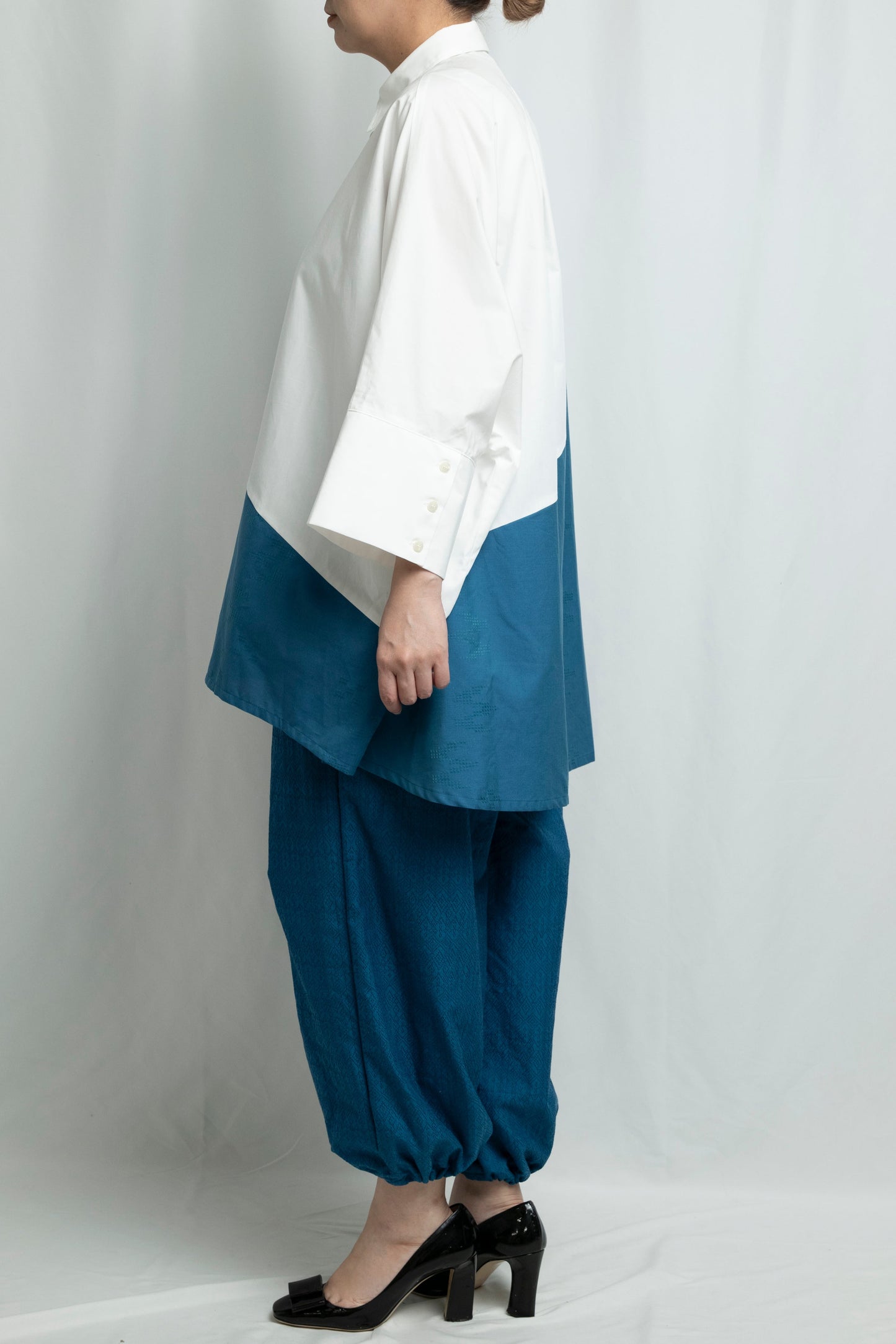 【YOAKE】切替シャツ (White×Blue)