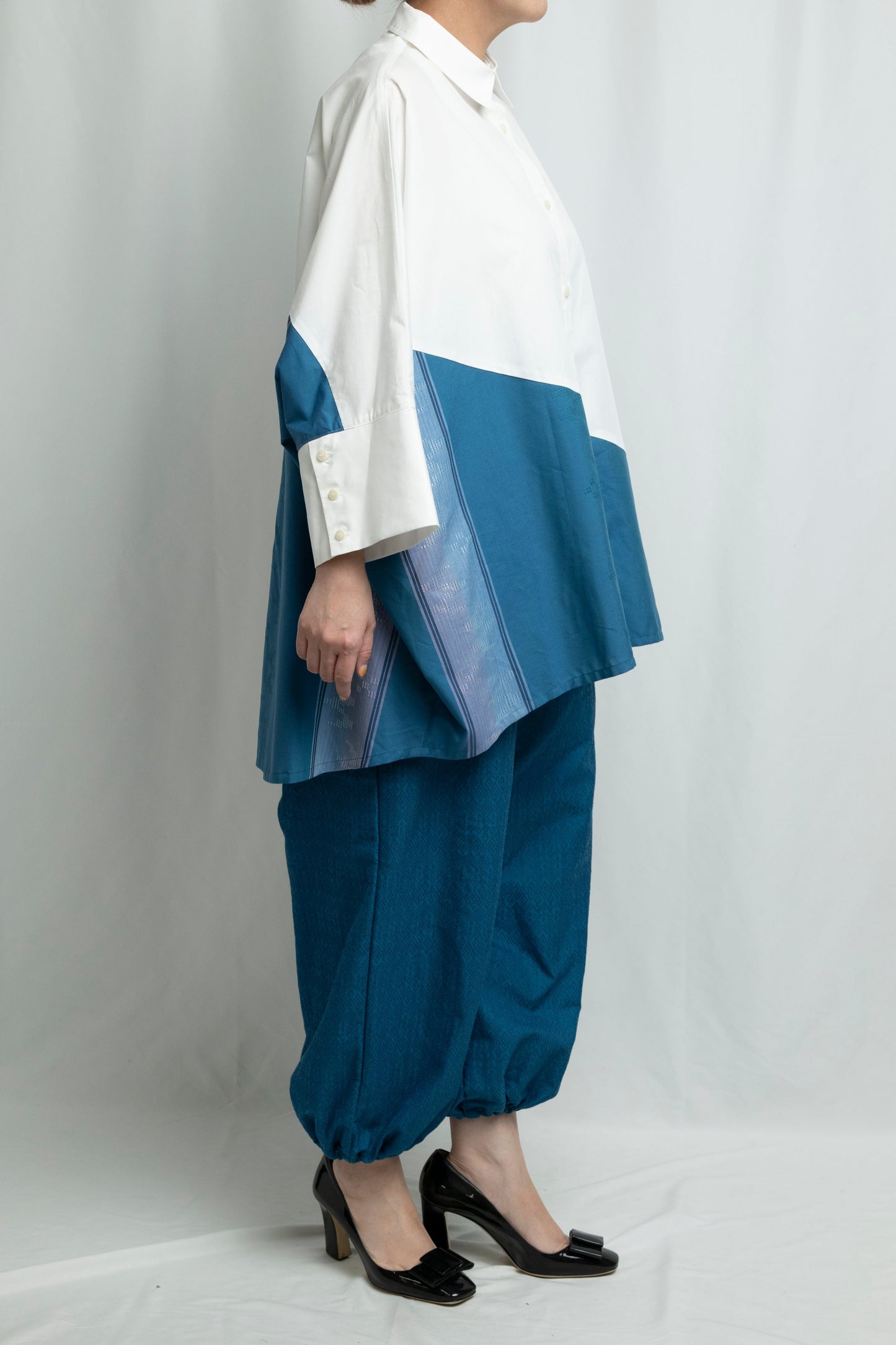 【YOAKE】切替シャツ (White×Blue)