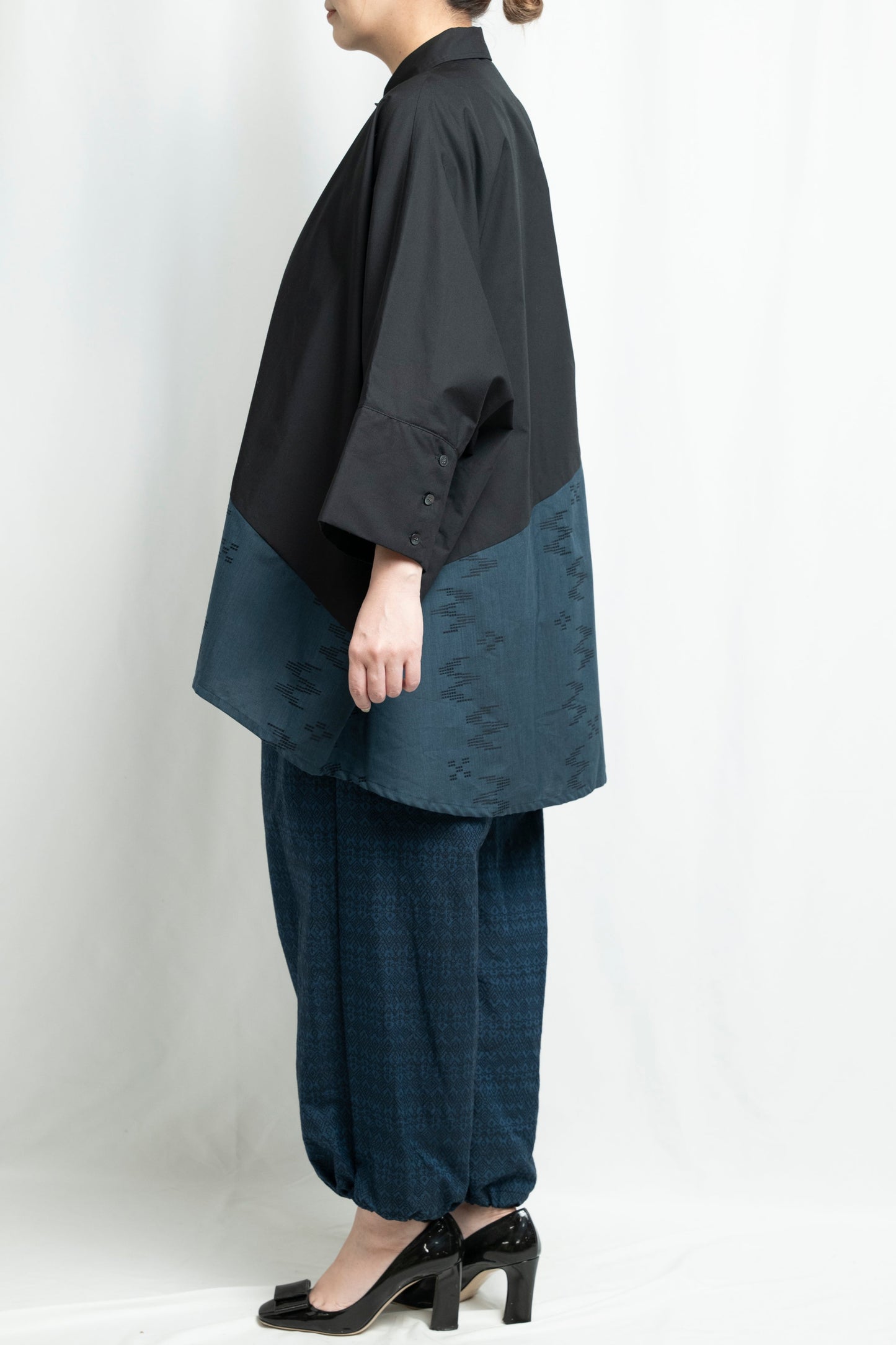 【YOAKE】切替シャツ (Black×Navy)