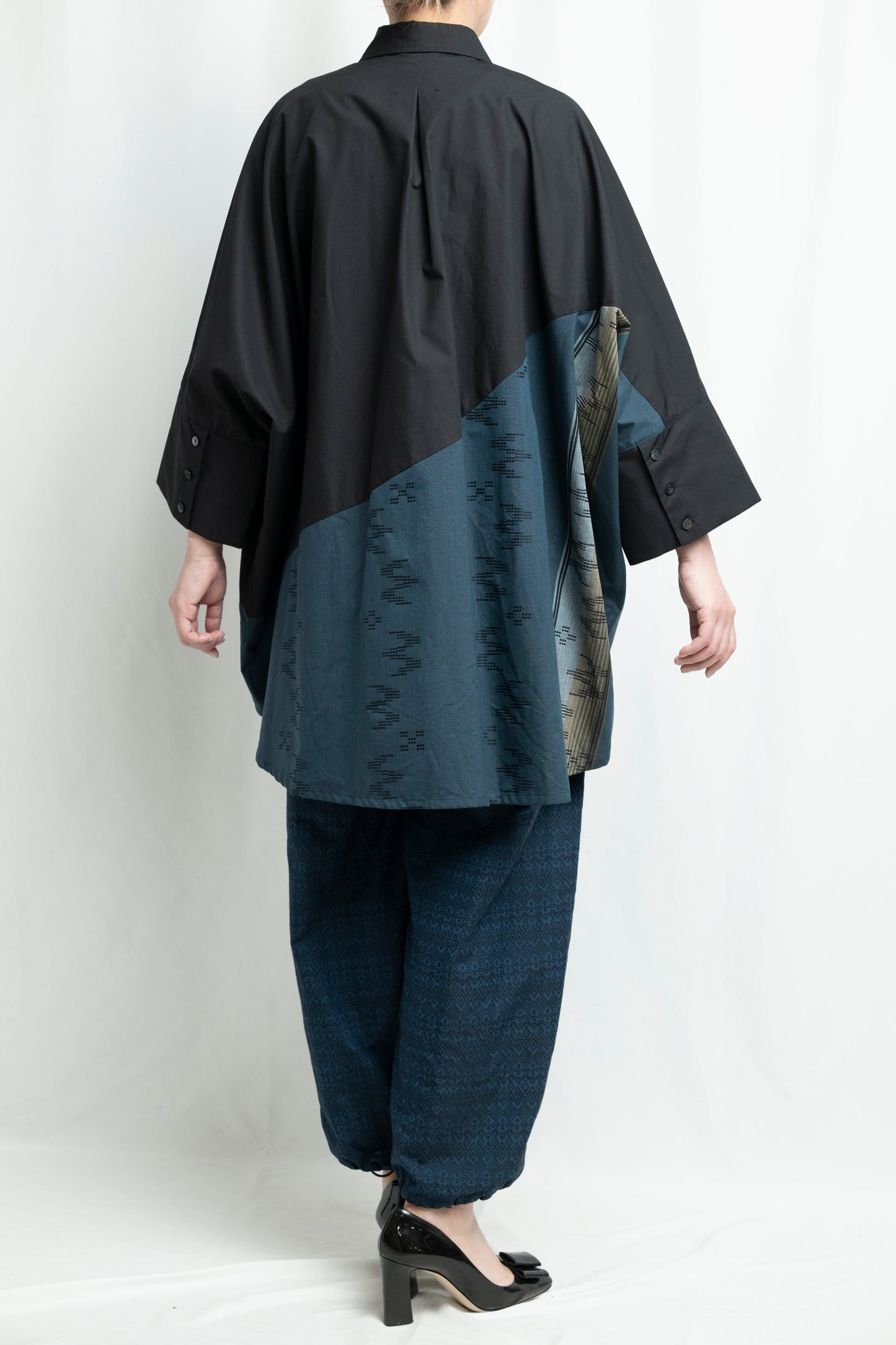 【YOAKE】切替シャツ (Black×Navy)