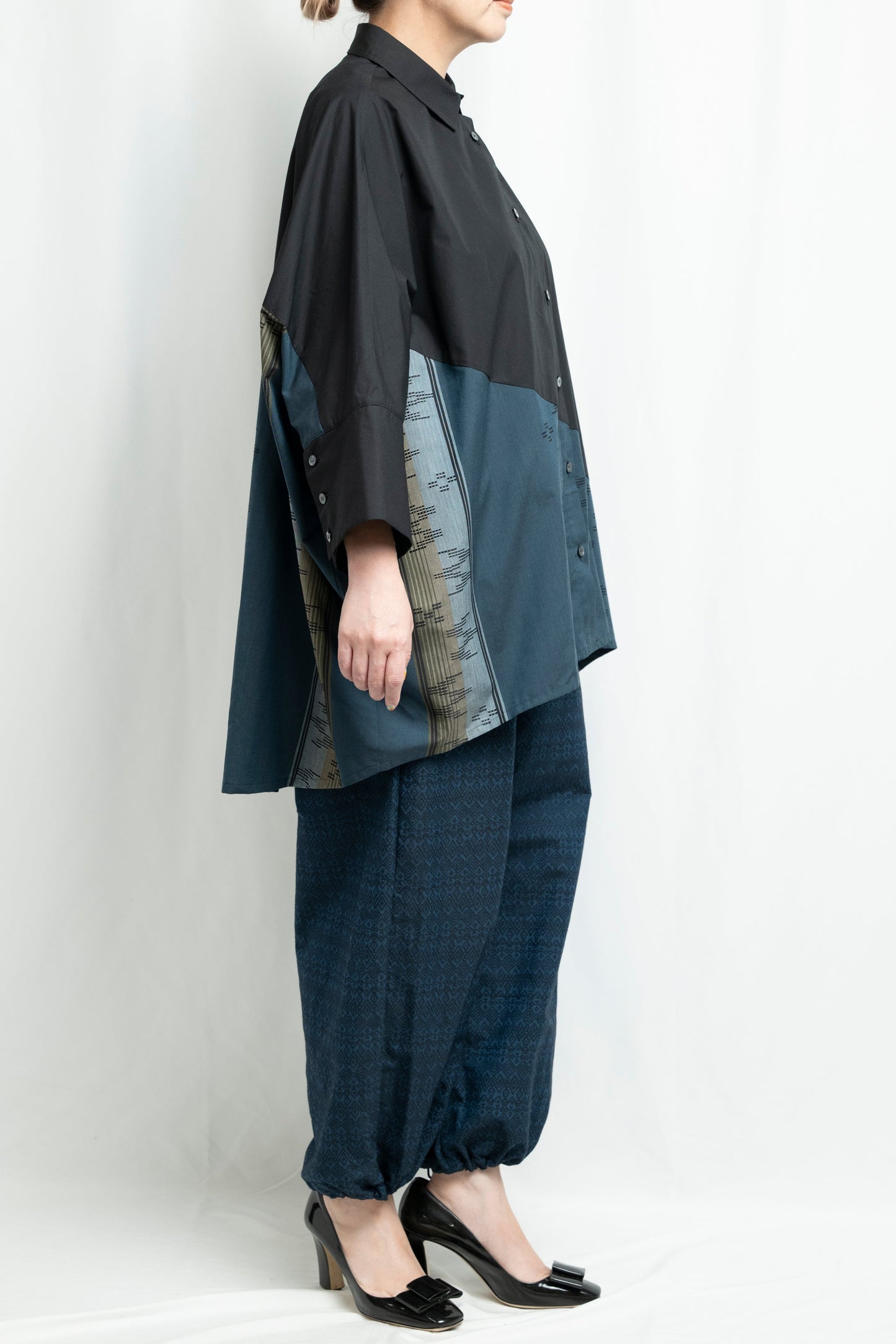 【YOAKE】切替シャツ (Black×Navy)