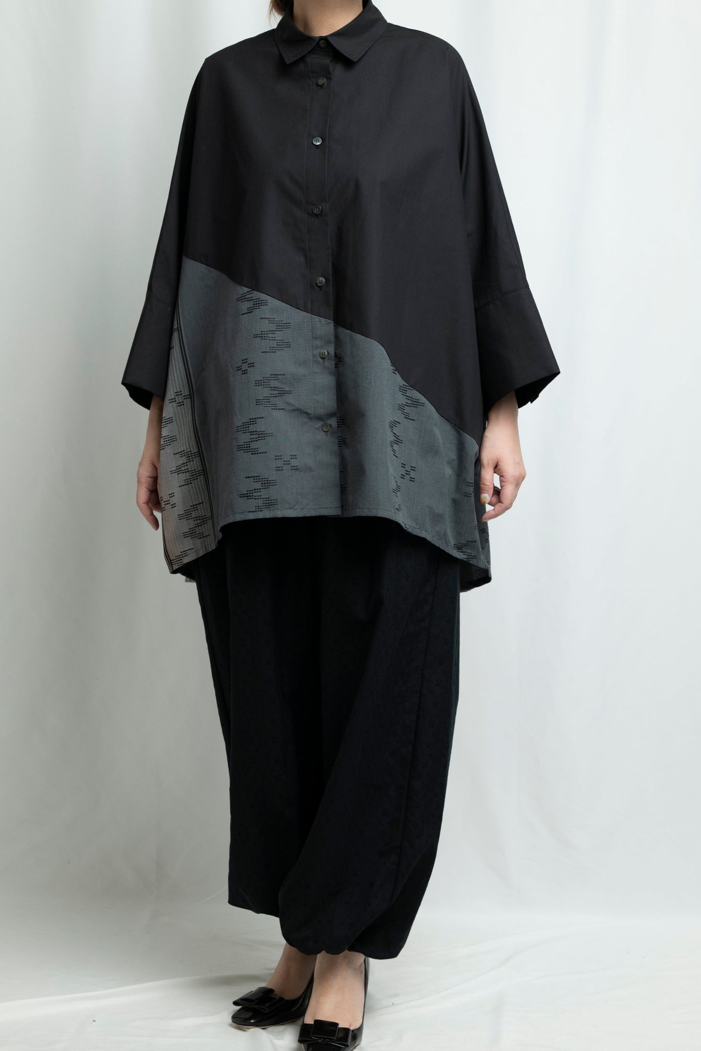【YOAKE】切替シャツ (Black×Gray)