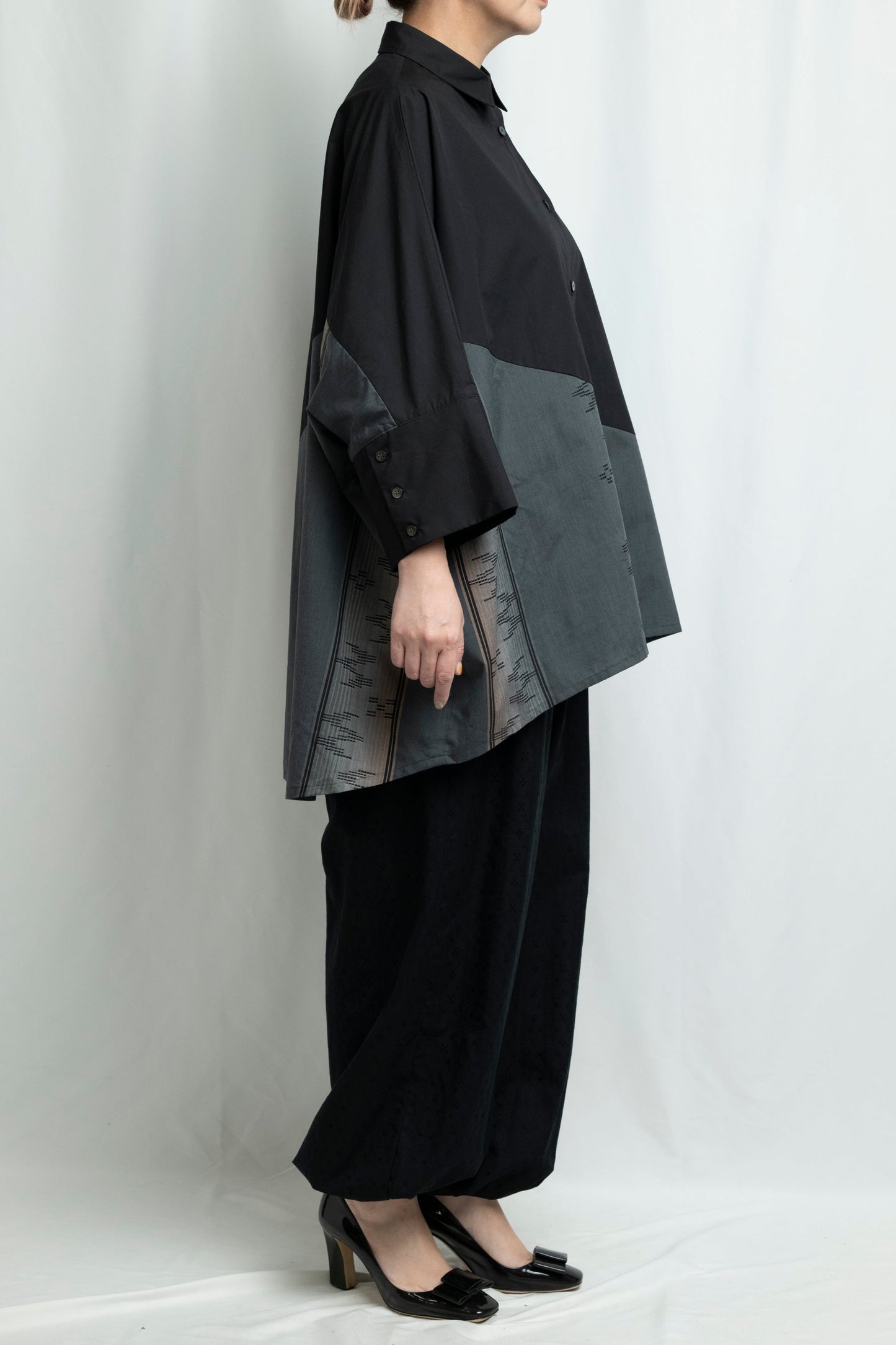 【YOAKE】切替シャツ (Black×Gray)