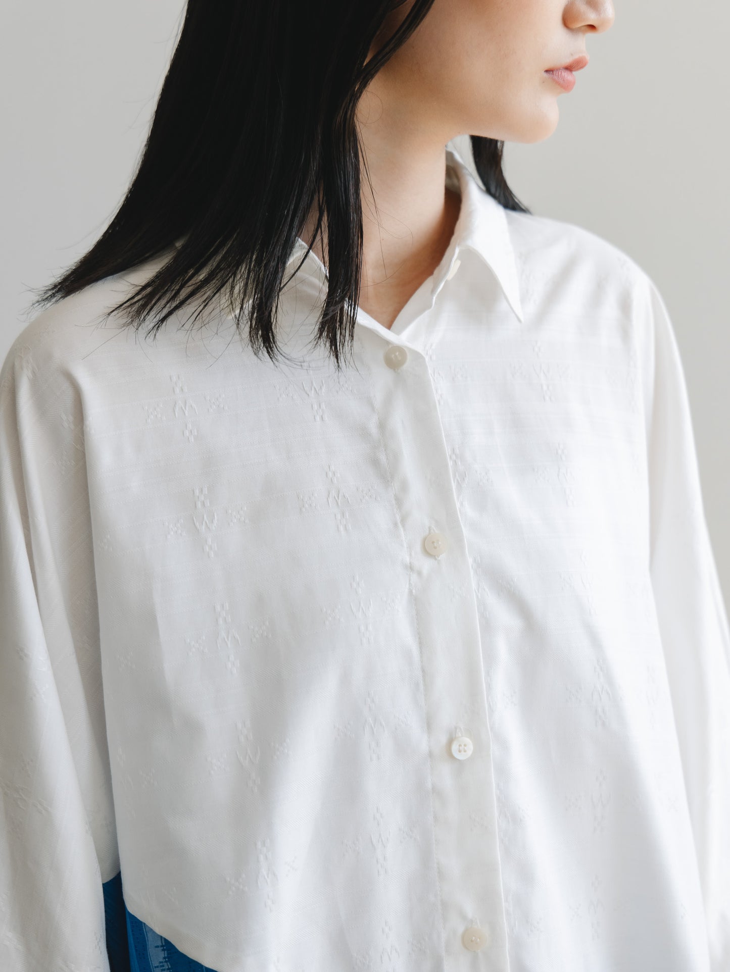 【YOAKE】2WAY長袖シャツチュニック (White×Blue)