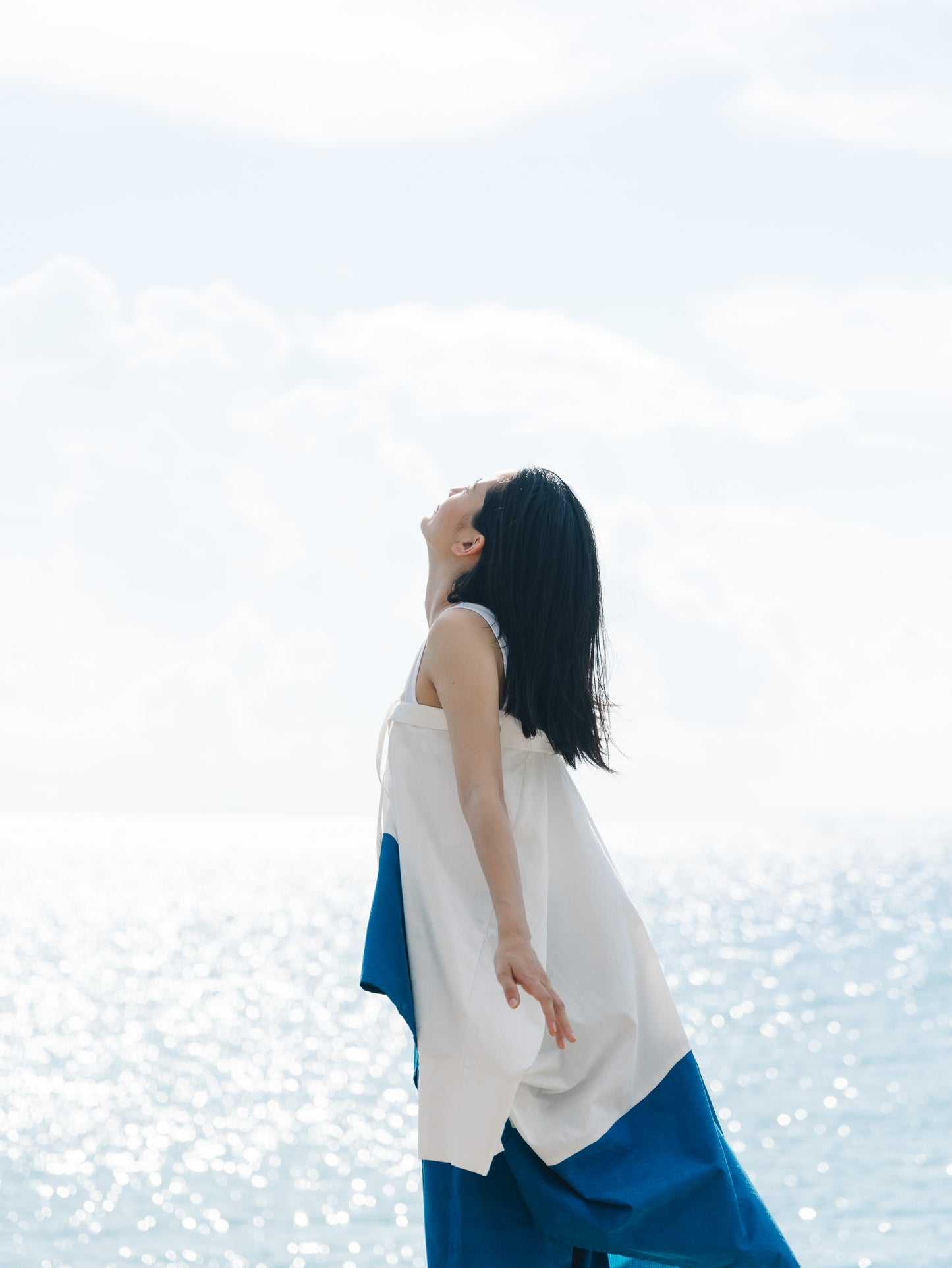 【YOAKE】2WAY長袖シャツチュニック (White×Blue)